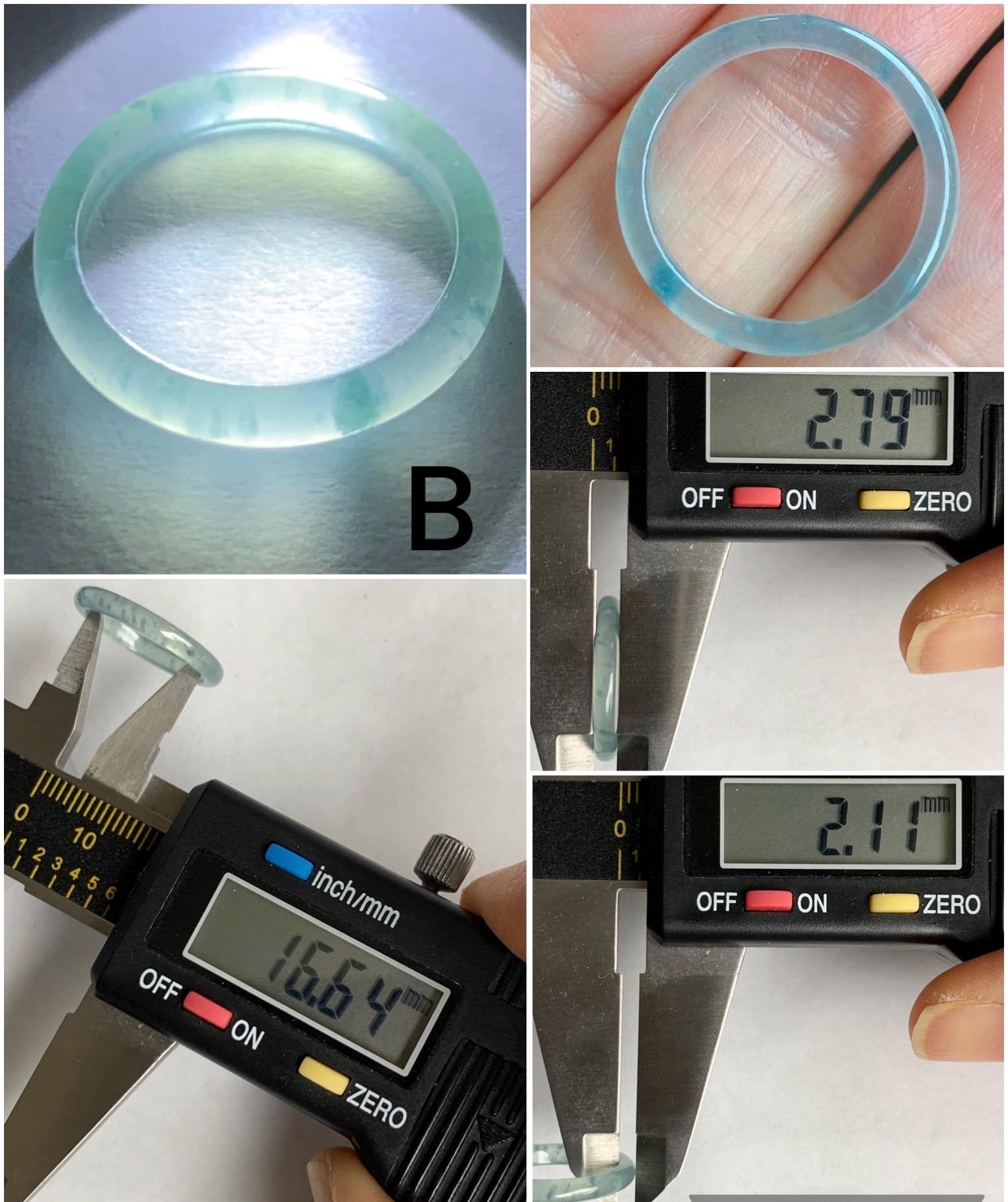 Natural Grade A Guatemalan Icy Highly Translucent Pastel Teal Blue Marbled Jadeite Band Ring Size 6-7.25 US 天然冰危起光浅蓝飘花翡翠戒圈 WDLP