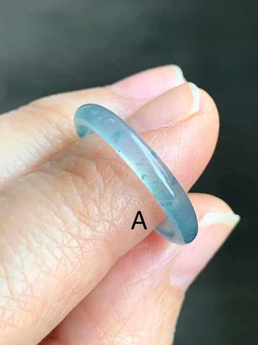 Natural Grade A Guatemalan Icy Highly Translucent Pastel Teal Blue Marbled Jadeite Band Ring Size 6-7.25 US 天然冰危起光浅蓝飘花翡翠戒圈 WDLP