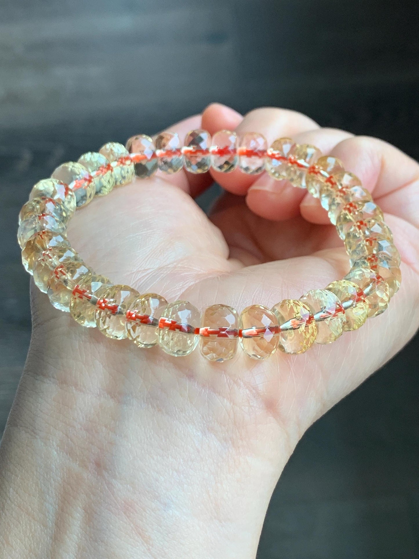 Certified Natural Genuine AAA Premium Citrine Faceted Flat Beads Beaded Bracelet 30.65g 7.75” 天然高品质黄水晶切割面珠手串 6359