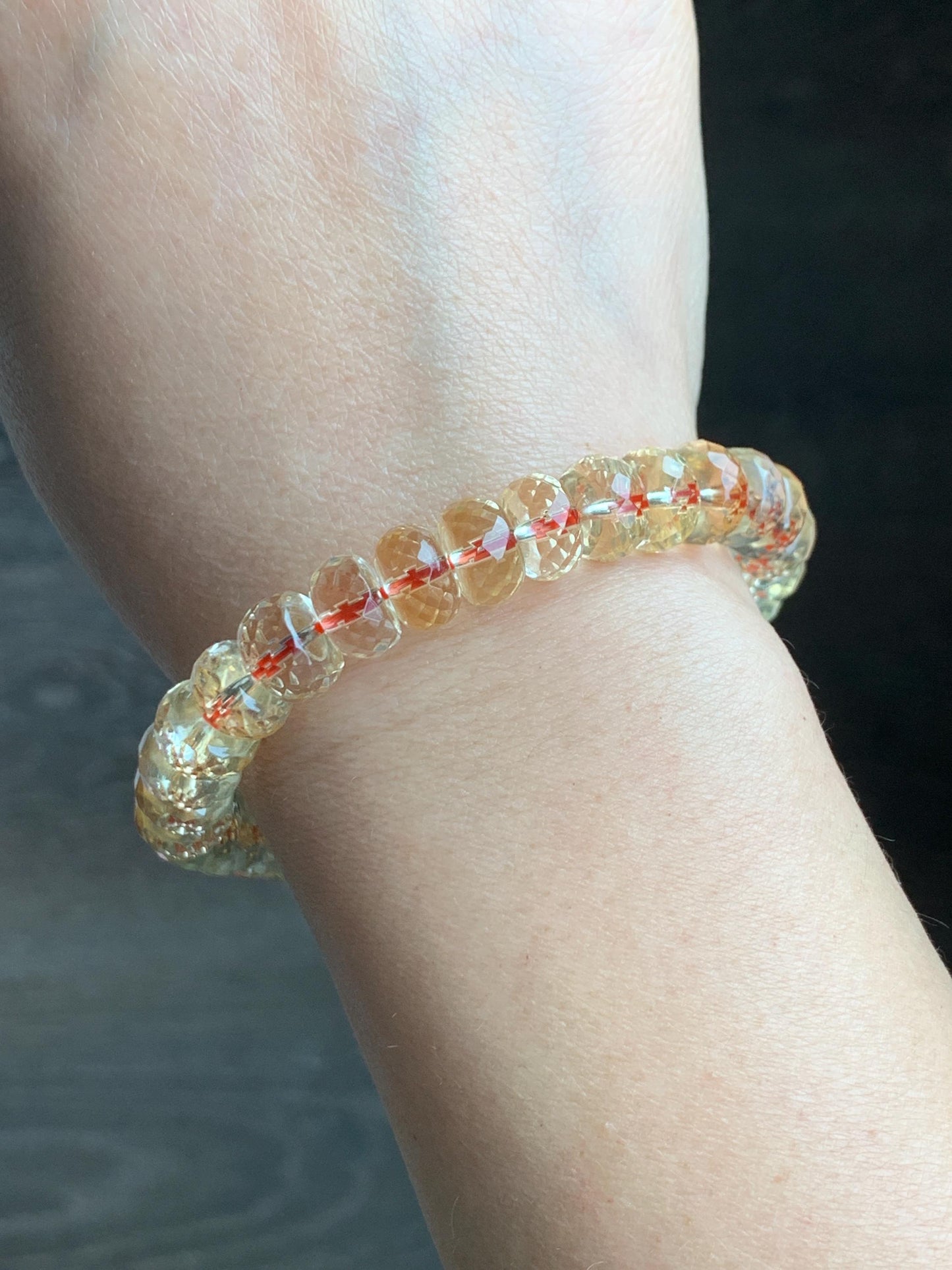 Certified Natural Genuine AAA Premium Citrine Faceted Flat Beads Beaded Bracelet 30.65g 7.75” 天然高品质黄水晶切割面珠手串 6359