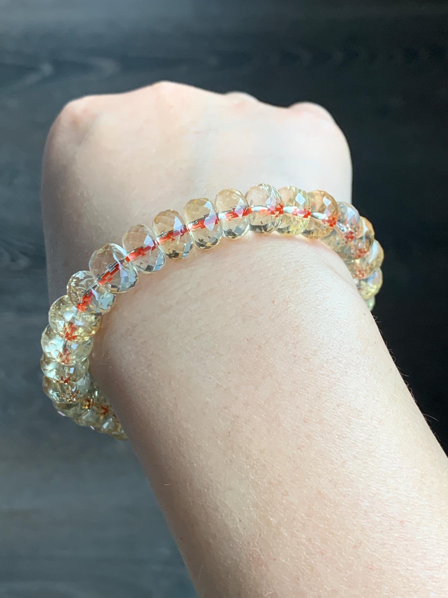 Certified Natural Genuine AAA Premium Citrine Faceted Flat Beads Beaded Bracelet 30.65g 7.75” 天然高品质黄水晶切割面珠手串 6359