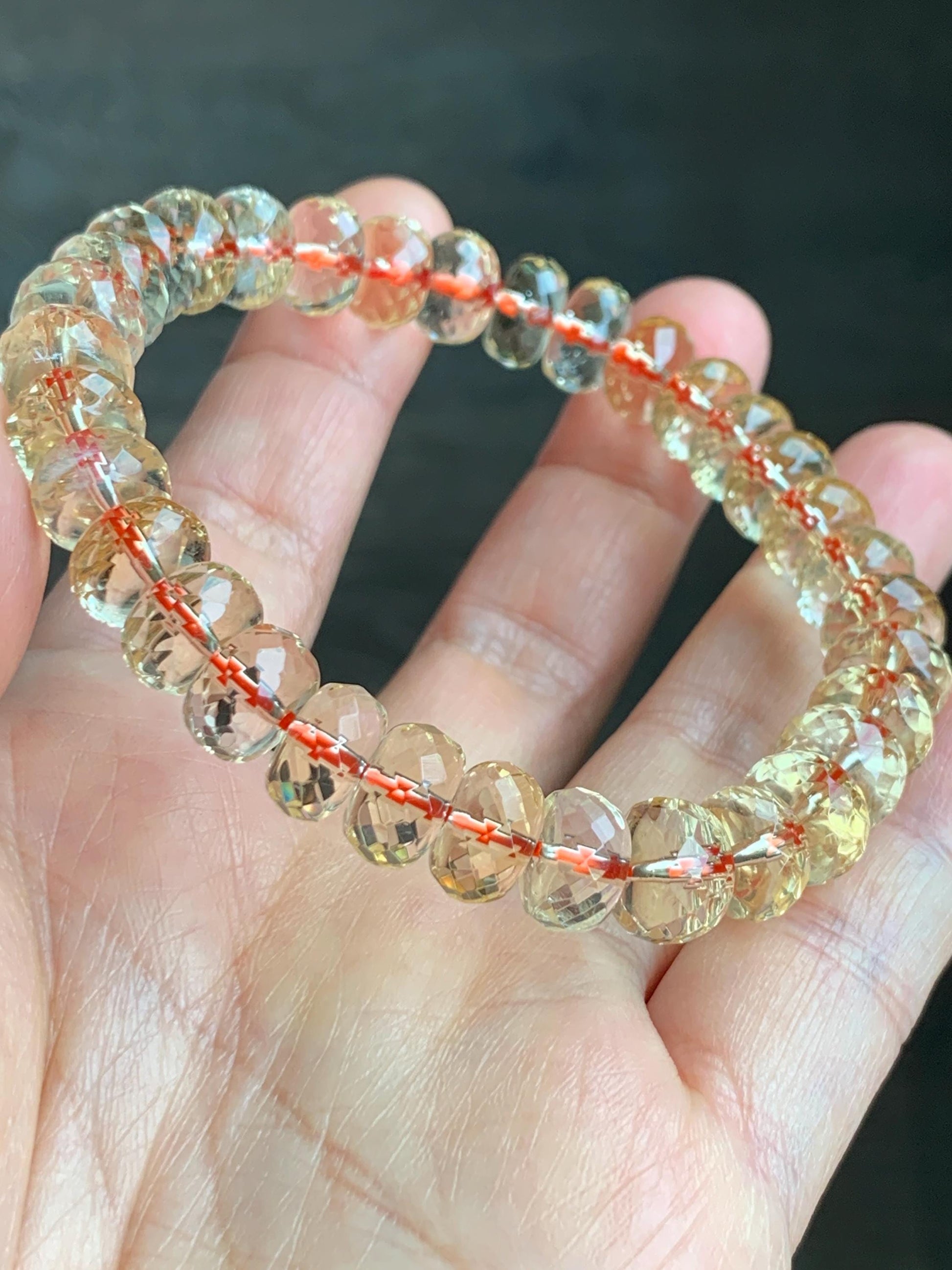 Certified Natural Genuine AAA Premium Citrine Faceted Flat Beads Beaded Bracelet 30.65g 7.75” 天然高品质黄水晶切割面珠手串 6359