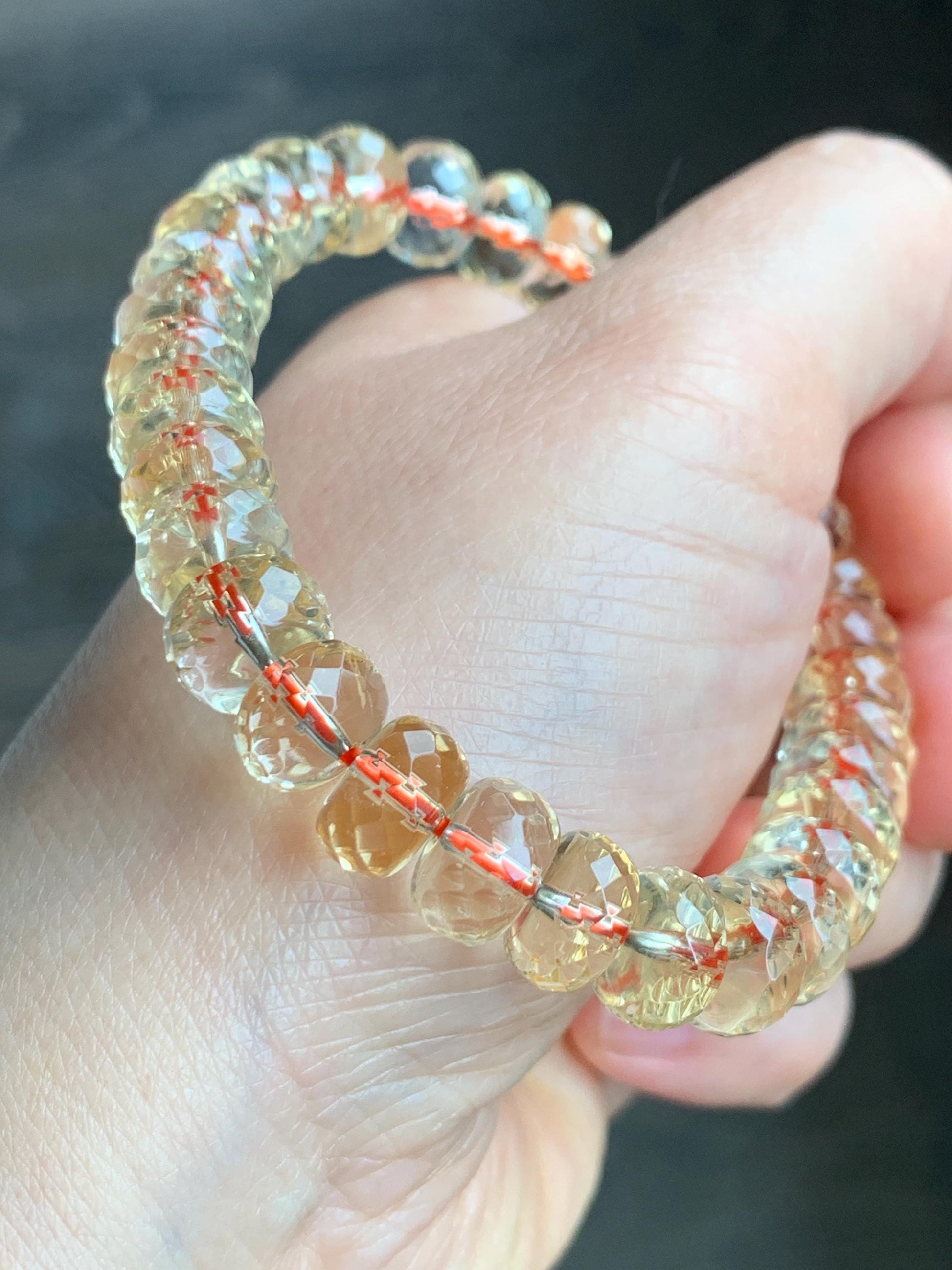 Certified Natural Genuine AAA Premium Citrine Faceted Flat Beads Beaded Bracelet 30.65g 7.75” 天然高品质黄水晶切割面珠手串 6359