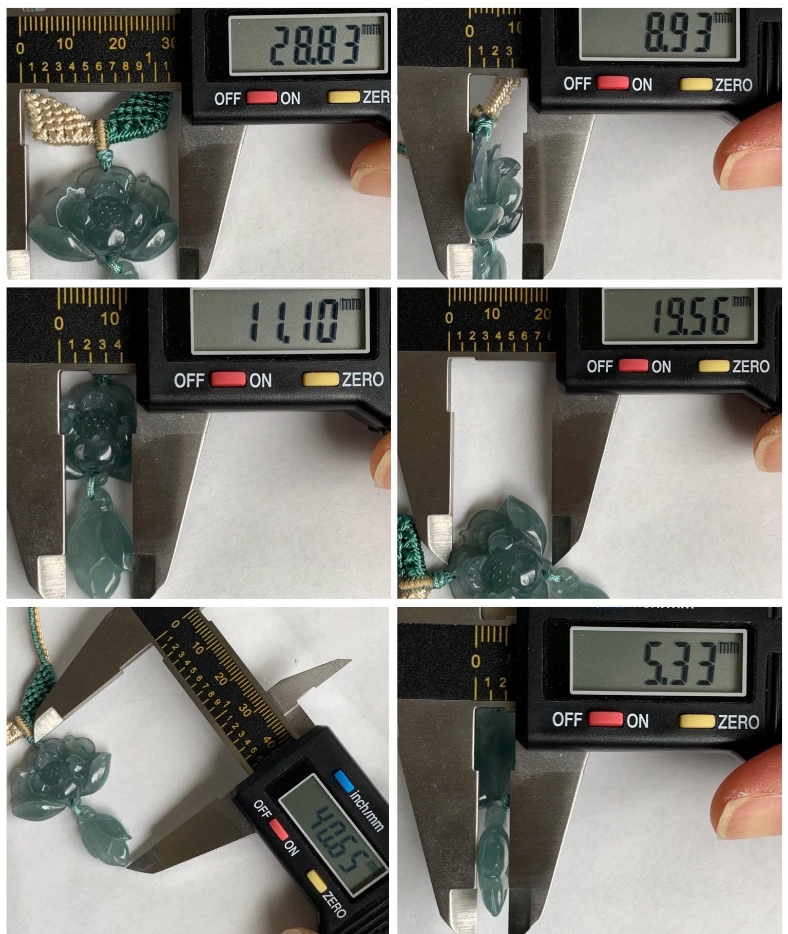 Natural Grade A Guatemalan Icy Translucent Teal Blue Jadeite Lotus Flower Pendant Rope Necklace Adjustable 27” 12g 天然冰危蓝翡翠莲花花苞吊坠挂件 C