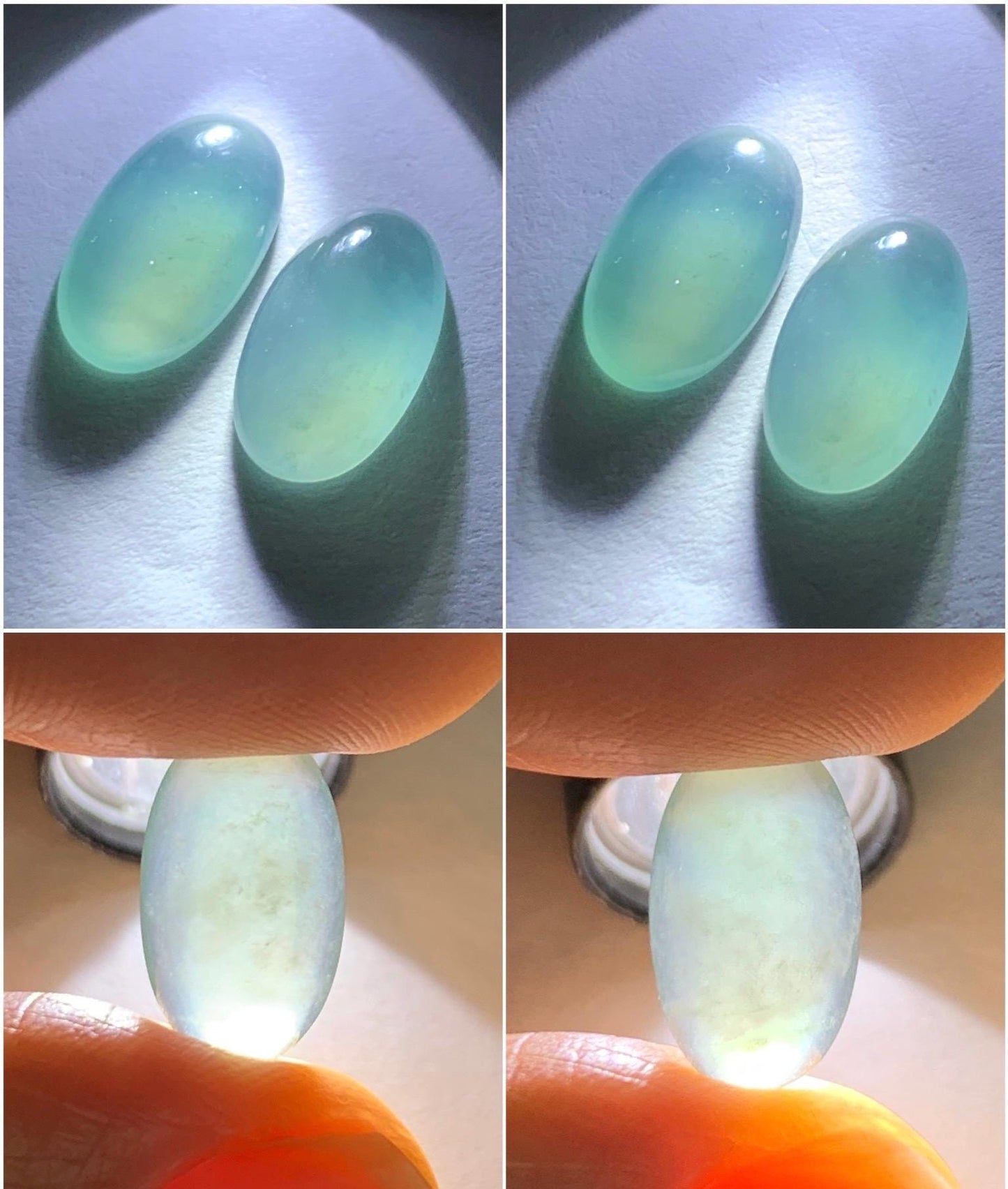 Natural Grade A Guatemalan Icy Highly Translucent Light Blue Jadeite Oval Cabochon Set of 2 For Earrings 天然老种冰危浅蓝翡翠椭圆蛋面 TYD180