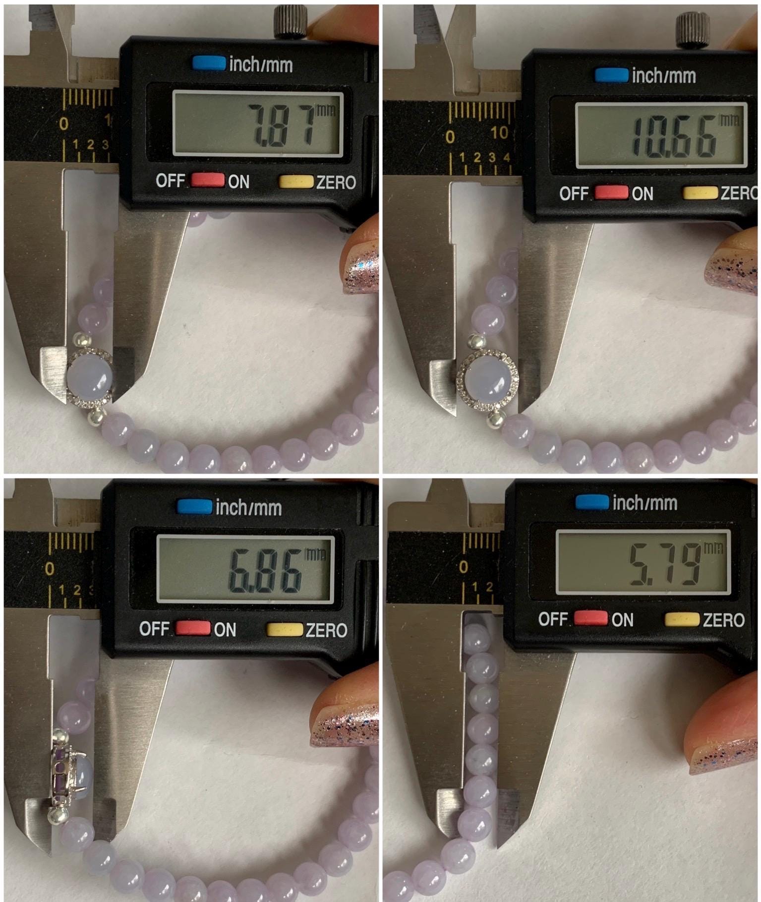 Natural Grade A Icy Translucent Light Lavender Jadeite Round Beads & Cabochon Charm Beaded Bracelet 6.5” 10g 天然冰胶淡紫翡翠起光蛋面手串 ZDP65