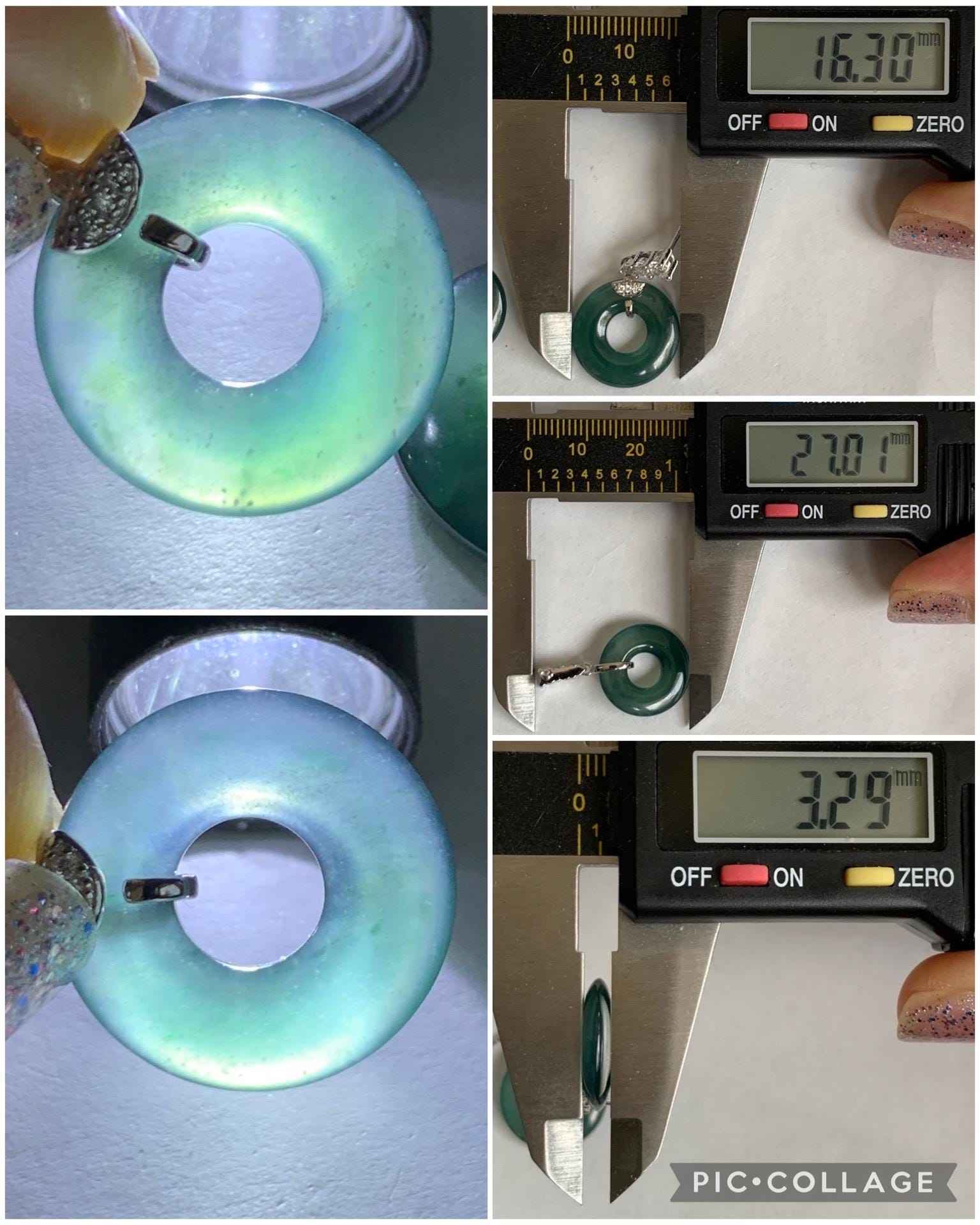 Natural Guatemalan Icy Highly Translucent Dark Teal Blue Jadeite Ping An Kou Donut Stud Earrings Sterling Silver 天然冰危深蓝绿翡翠平安扣耳钉 PKG110