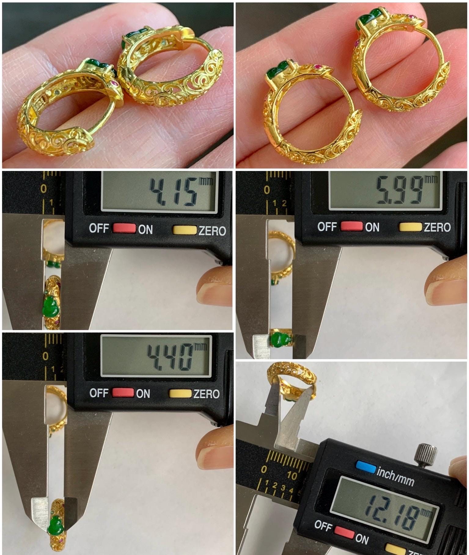 Natural Guatemalan Icy Translucent Vibrant Green Gourd Jadeite Hoop Huggie Earrings Sterling Silver Yellow Gold Overlay 天然冰危绿翡翠葫芦银镶耳包 HWL80