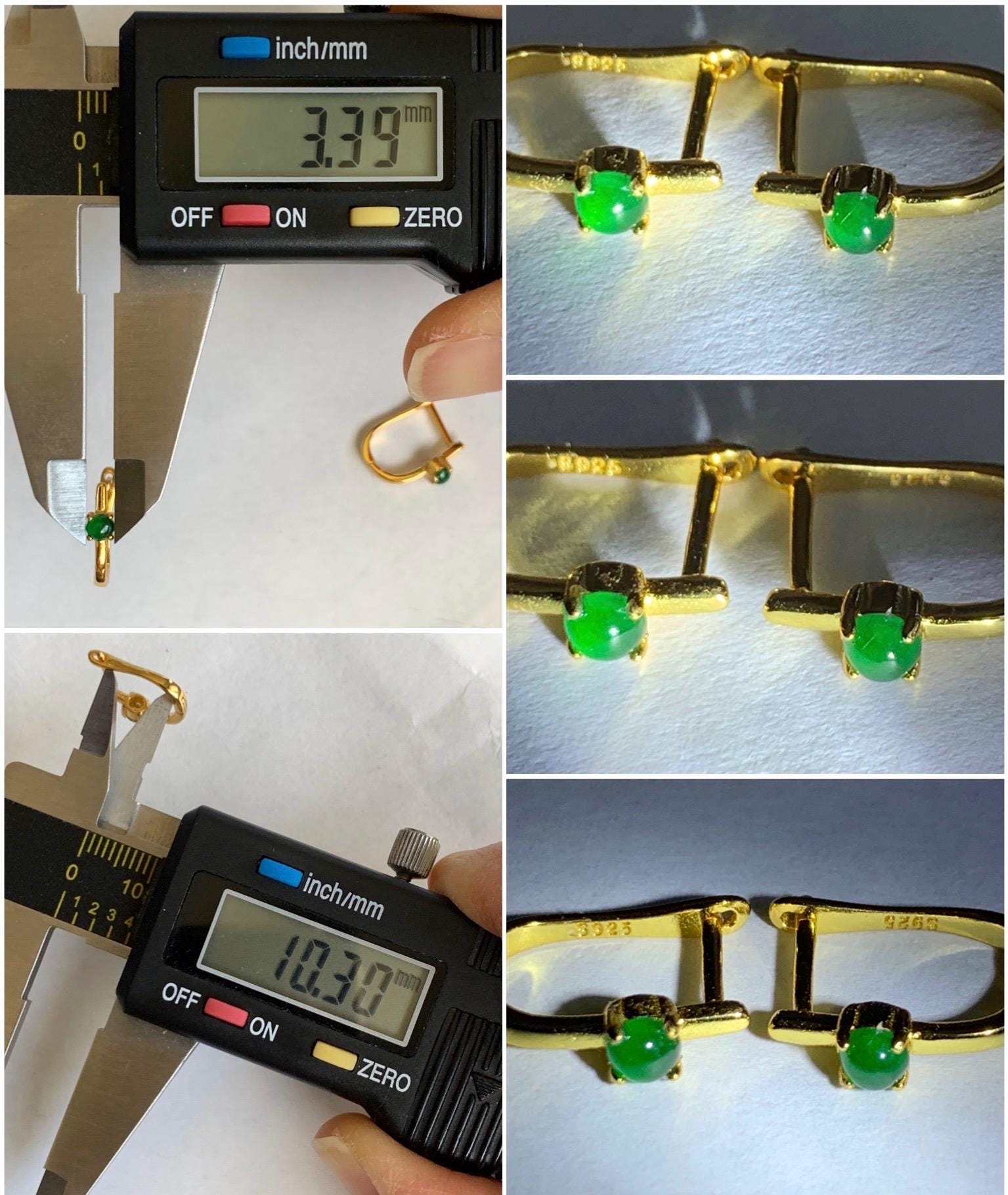 Natural Guatemalan Grade A Icy Translucent Vibrant Green Jadeite Hoop Huggie Earrings Sterling Silver Yellow Gold Overlay 天然冰危绿翡翠银镶耳包 JDEB50