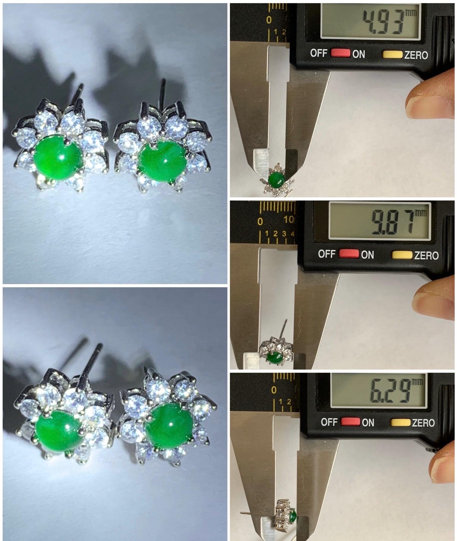 Natural Guatemalan Grade A Icy Translucent Vibrant Green Jadeite Halo Style Stud Earrings S925 Sterling Silver 天然冰危绿翡翠银镶耳钉 HAE70