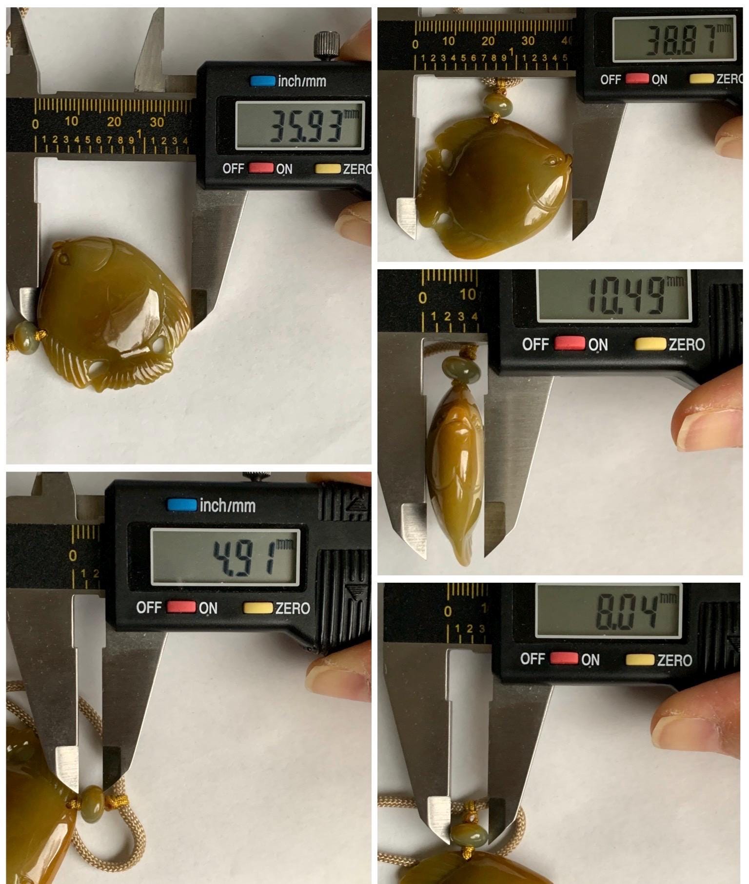 Natural Grade A Guatemalan Icy Translucent Intense Yellow Jadeite Carved Angel Fish Pendant Rope Necklace 26” 22g 天然危黄翡天使鱼吊坠挂件