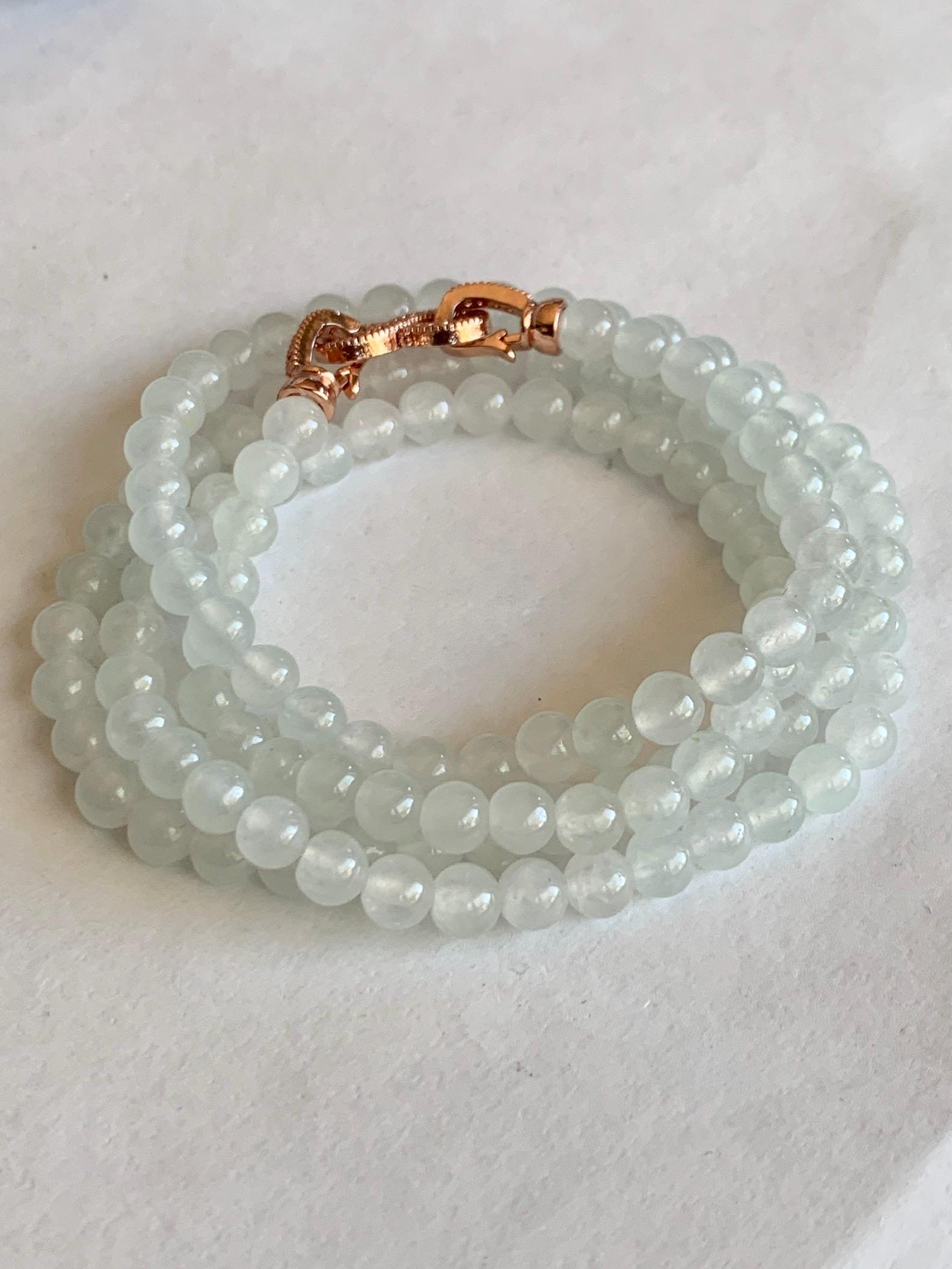 Certified Grade A Natural Icy Highly Translucent White Jadeite Round Beads Beaded Necklace 5mm 24” 27.88g 天然高冰起光翡翠圆珠长串项链 1697