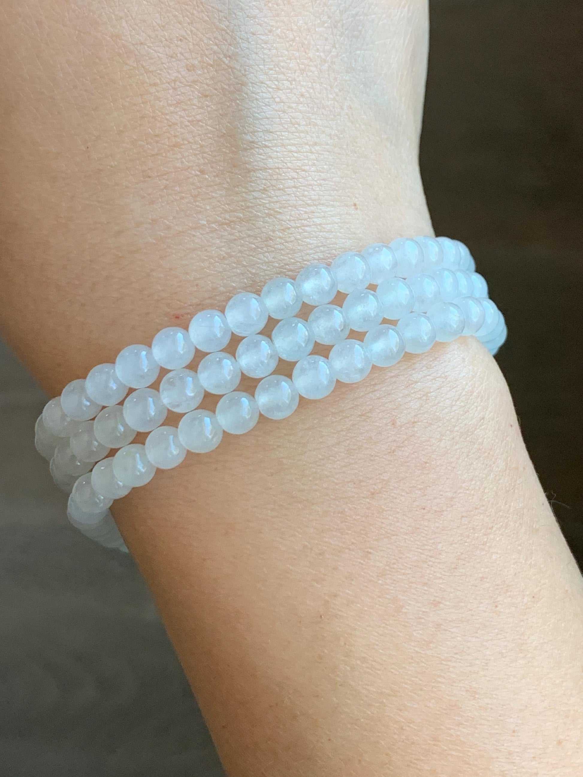 Certified Grade A Natural Icy Highly Translucent White Jadeite Round Beads Beaded Necklace 5mm 24” 27.88g 天然高冰起光翡翠圆珠长串项链 1697