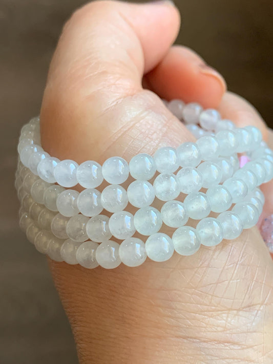 Certified Grade A Natural Icy Highly Translucent White Jadeite Round Beads Beaded Necklace 5mm 24” 27.88g 天然高冰起光翡翠圆珠长串项链 1697