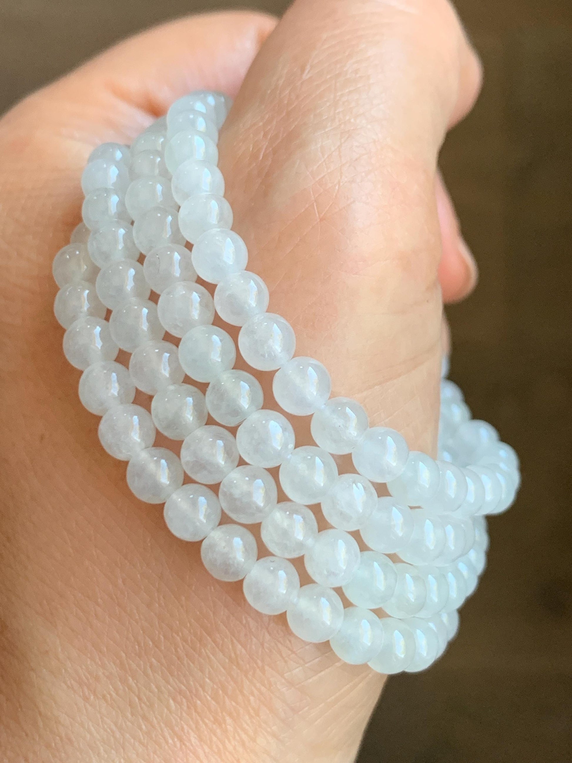 Certified Grade A Natural Icy Highly Translucent White Jadeite Round Beads Beaded Necklace 5mm 24” 27.88g 天然高冰起光翡翠圆珠长串项链 1697