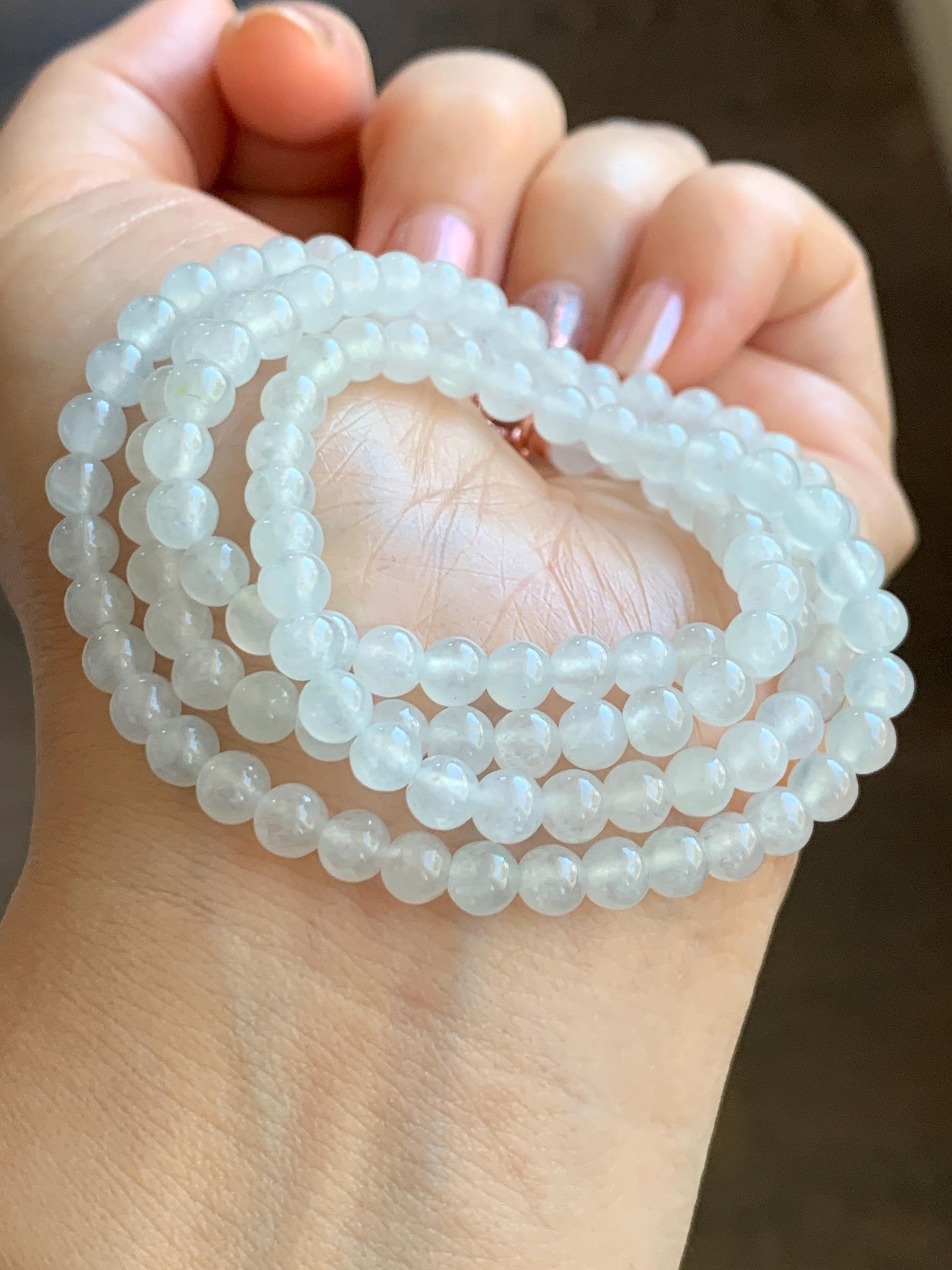 Certified Grade A Natural Icy Highly Translucent White Jadeite Round Beads Beaded Necklace 5mm 24” 27.88g 天然高冰起光翡翠圆珠长串项链 1697