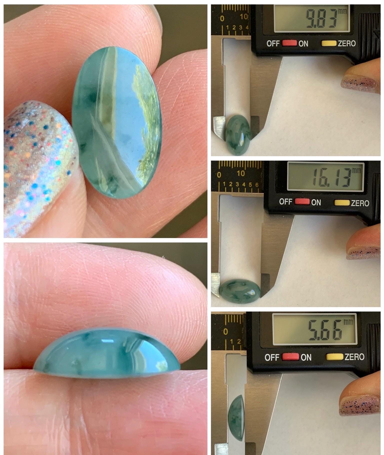 Natural Grade A Icy Translucent Gelatinous Green Marbled Jade Jadeite Oval Cabochon Loose Stone 9.8x16x5.66mm 天然冰胶飘花翡翠椭圆大蛋面 PHM88
