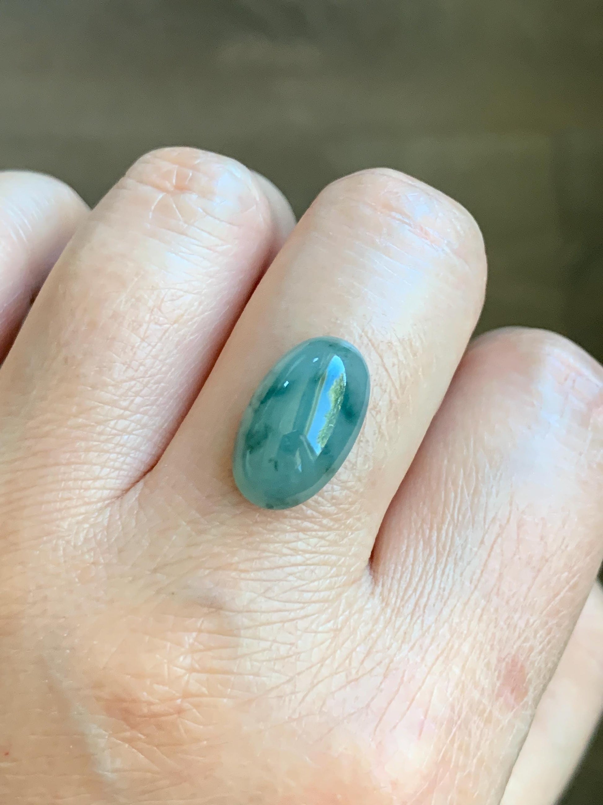 Natural Grade A Icy Translucent Gelatinous Green Marbled Jade Jadeite Oval Cabochon Loose Stone 9.8x16x5.66mm 天然冰胶飘花翡翠椭圆大蛋面 PHM88