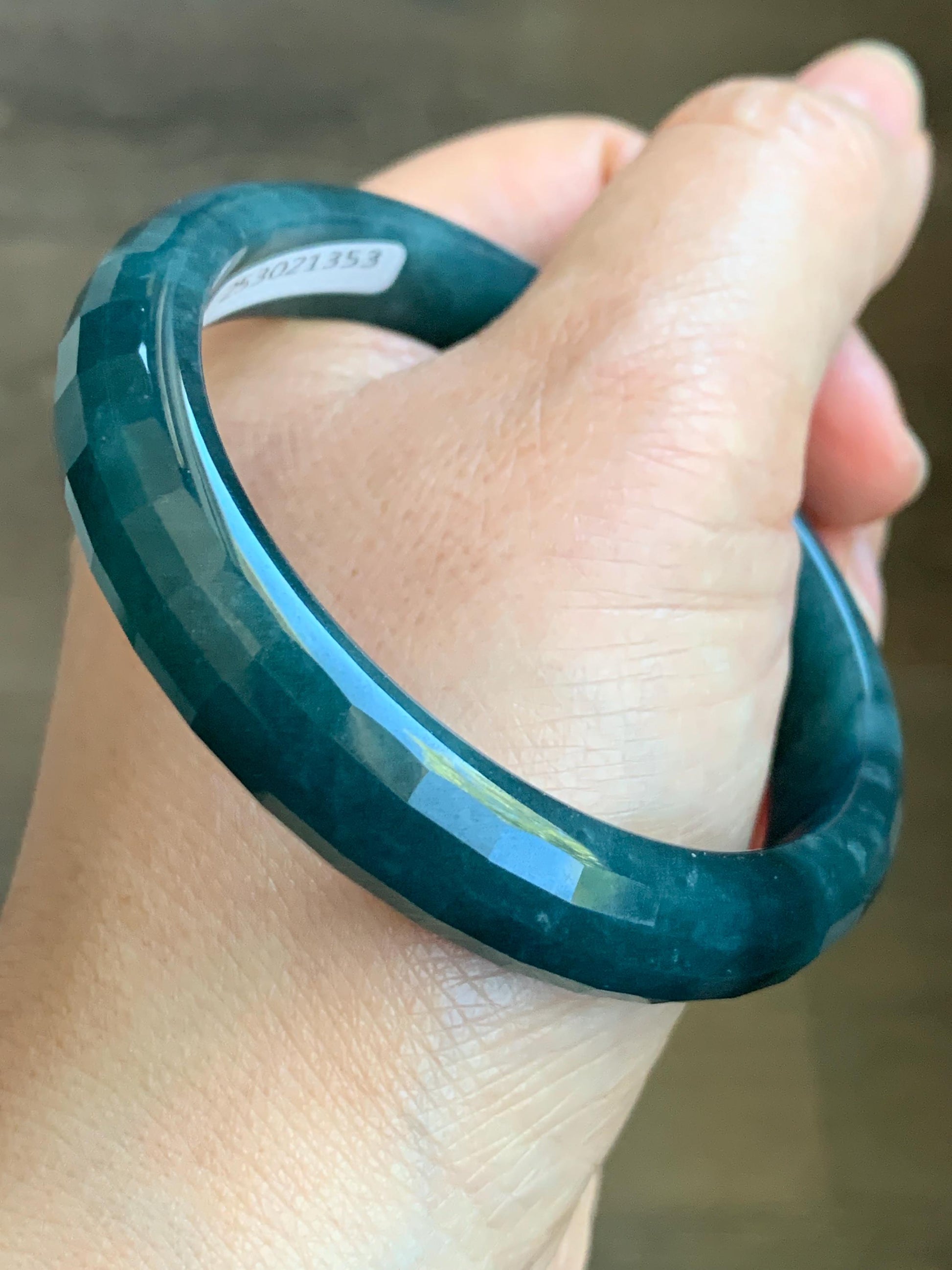 Certified Natural Grade A Guatemalan Icy Translucent Dark Blue Jade Jadeite Faceted Bangle 56mm 11.6x6.5mm 41.77g 天然老种冰危深蓝翡翠正圈切割面手镯 1353