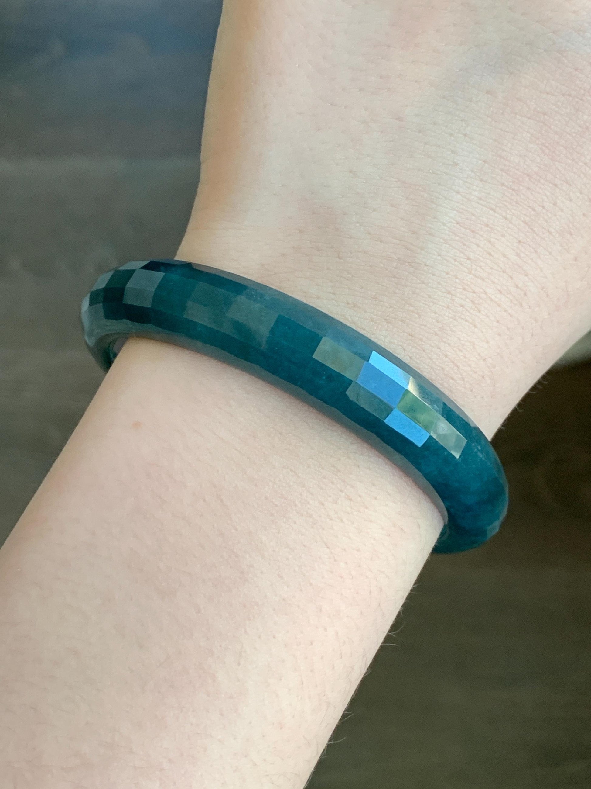 Certified Natural Grade A Guatemalan Icy Translucent Dark Blue Jade Jadeite Faceted Bangle 56mm 11.6x6.5mm 41.77g 天然老种冰危深蓝翡翠正圈切割面手镯 1353