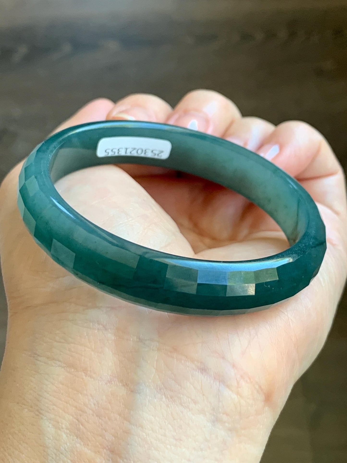 Certified Natural Grade A Guatemalan Icy Translucent Dark Blue Jade Jadeite Faceted Bangle 56.8mm 38.5mm 11.8x5.8mm 天然老种冰危深蓝绿翡翠正圈切割面手镯 1355