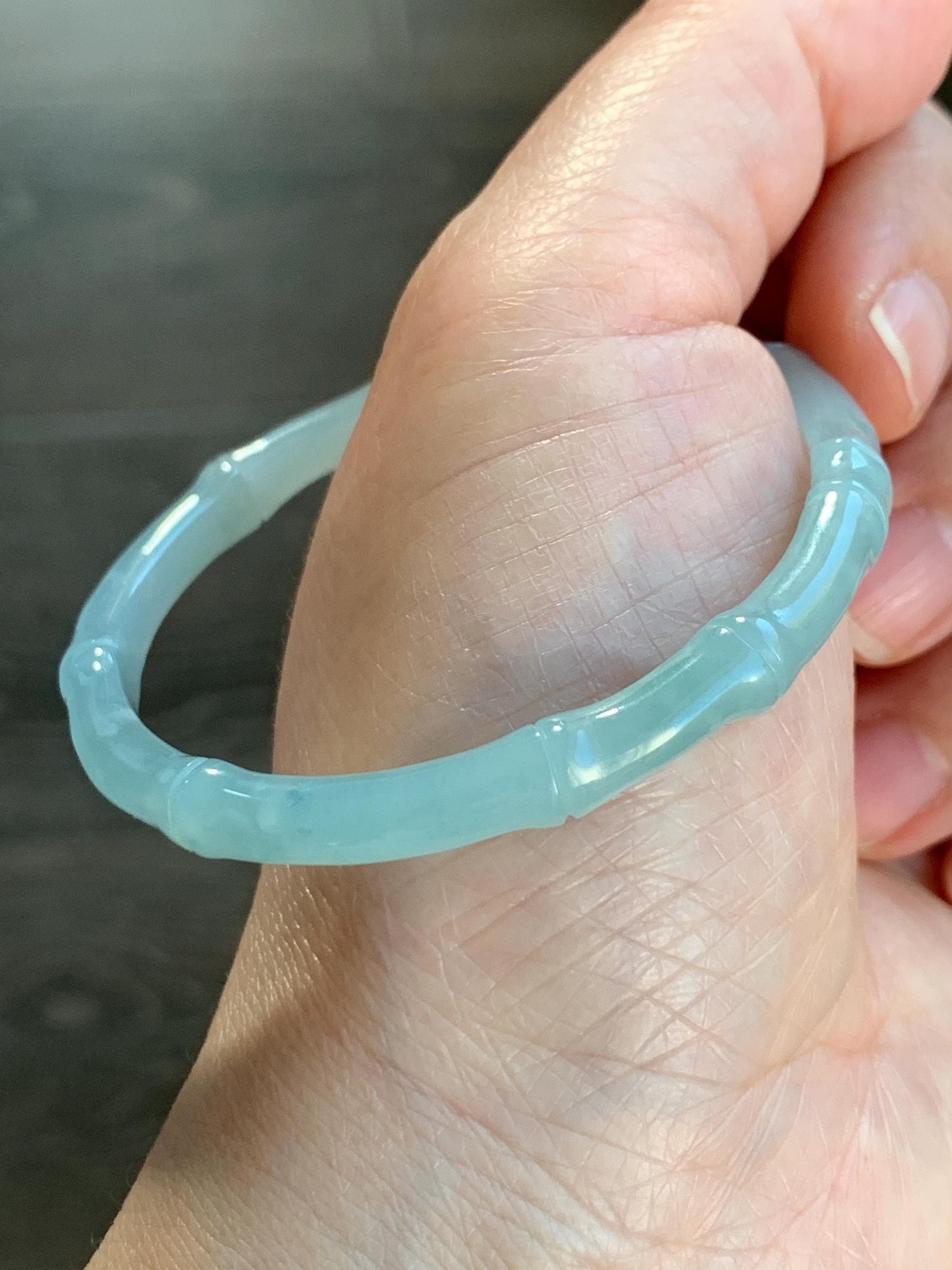 Certified Natural Guatemalan Icy Translucent Gelatinous Pastel Teal Blue Jadeite Carved Bamboo Bangle 50.98mm 12.7g 天然冰胶危淡蓝底翡翠竹节手镯 1147