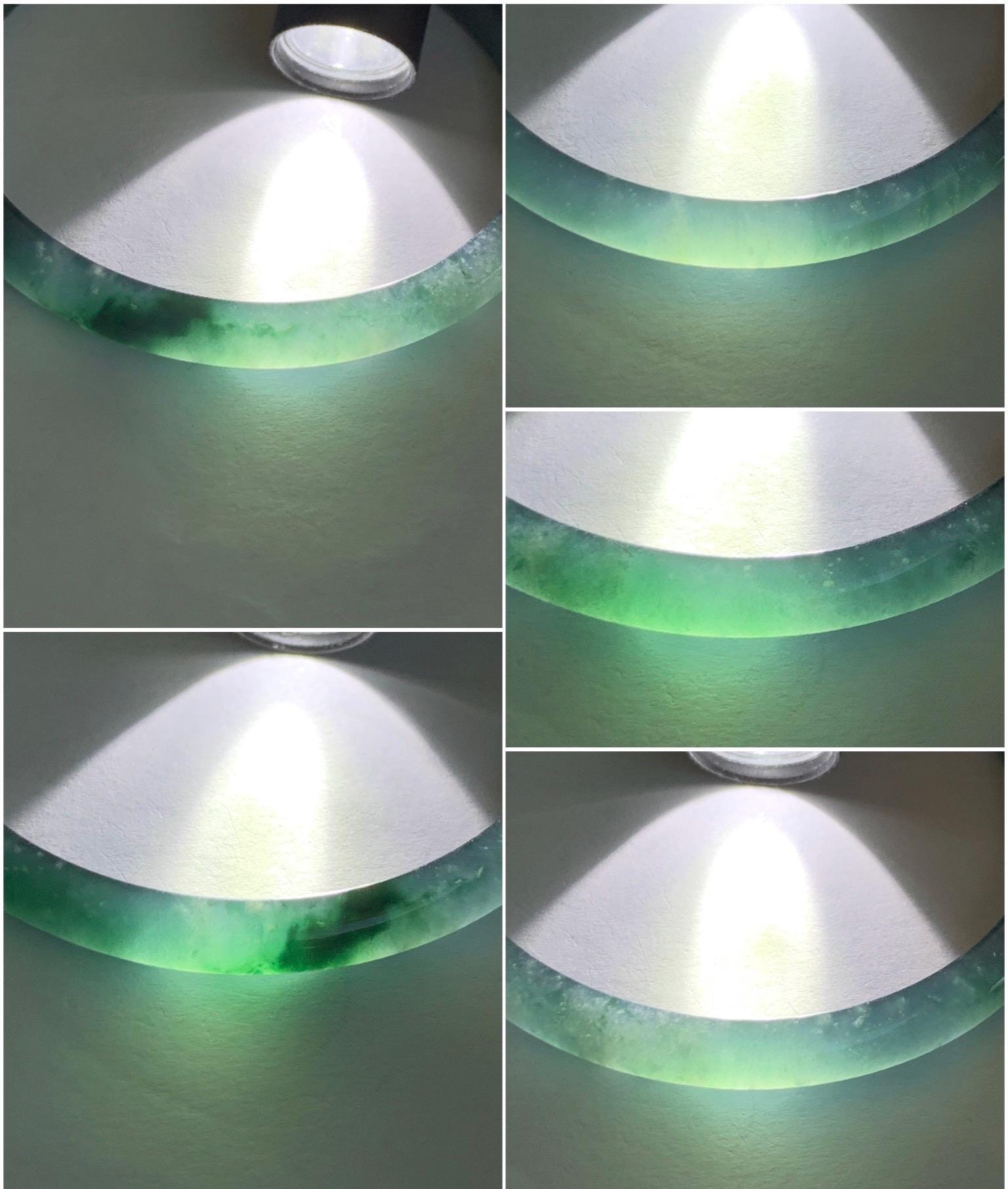 Certified Natural Guatemalan Icy Highly Translucent Gelatinous Dark Teal Blue Jadeite Slim Bangle 55.77mm 15.27g 天然老种冰胶危深蓝飘花翡翠细条手镯 1133
