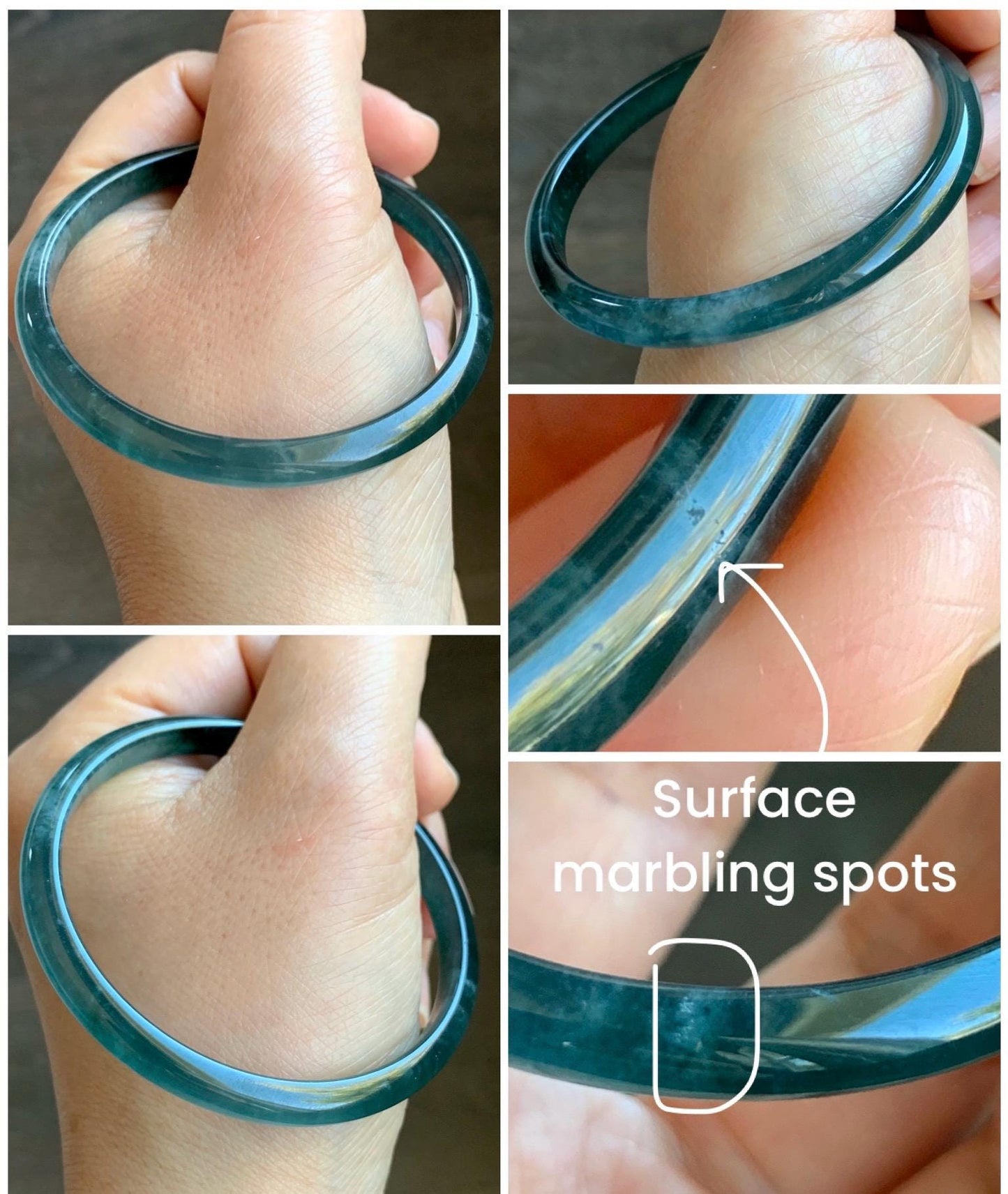 Certified Natural Guatemalan Icy Highly Translucent Gelatinous Dark Teal Blue Jadeite Slim Bangle 55.77mm 15.27g 天然老种冰胶危深蓝飘花翡翠细条手镯 1133