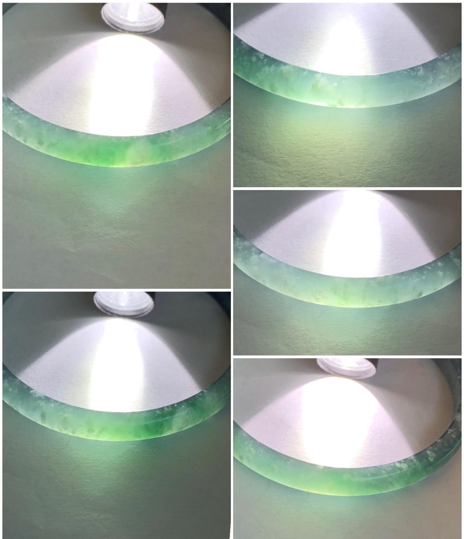 Certified Natural Grade A Guatemalan Icy Highly Translucent Gelatinous Teal Blue Jadeite Slim Bangle 58.8mm 16.35g 天然老种冰胶危蓝飘花翡翠细条手镯 1135