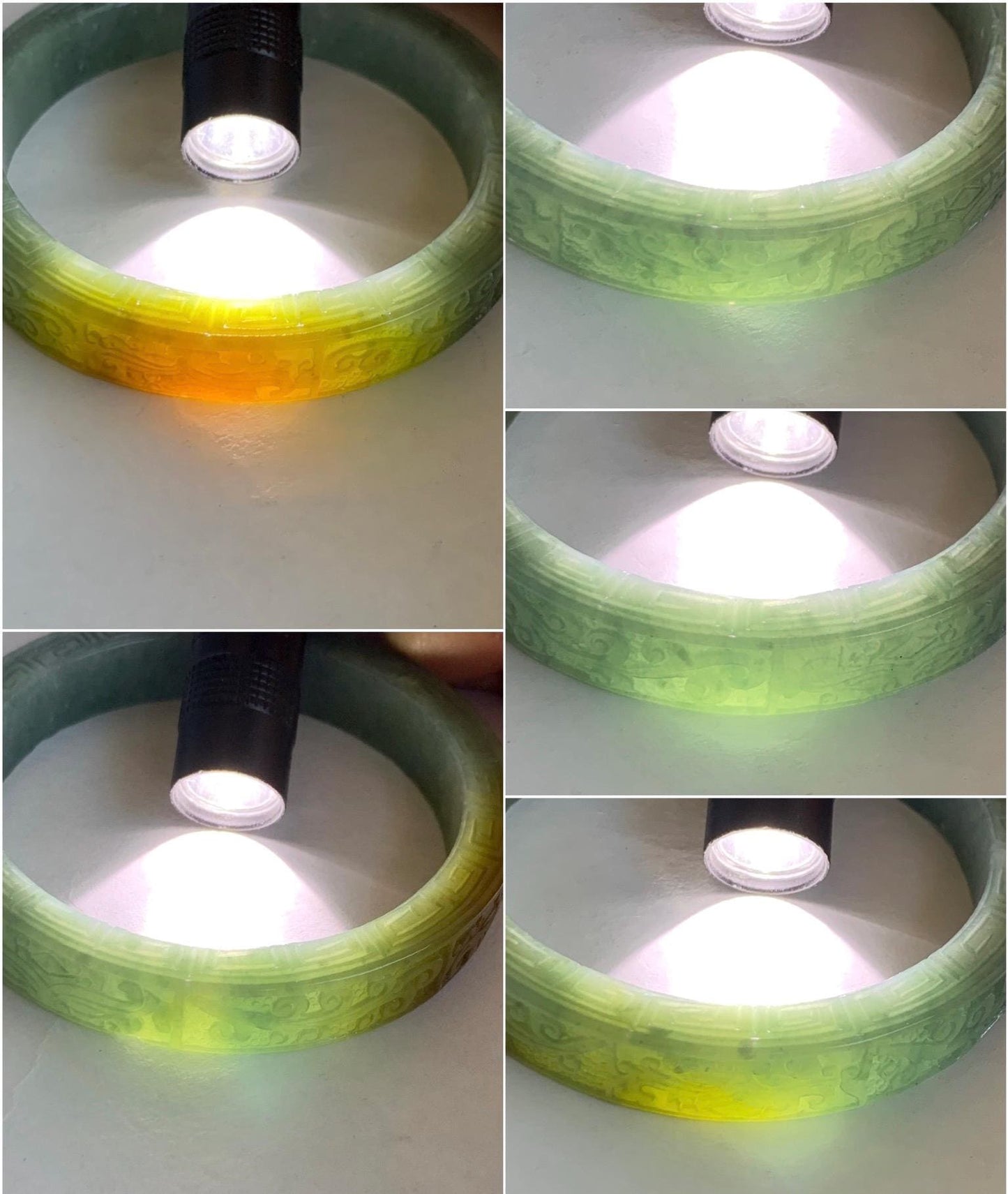 Certified Natural Guatemalan Icy Translucent Dusty Blue Dark Yellow Marbled Jadeite Carved Square Edged Bangle 60mm 天然冰危蓝飘黄翡翠饕餮仿古雕方镯手镯 1144
