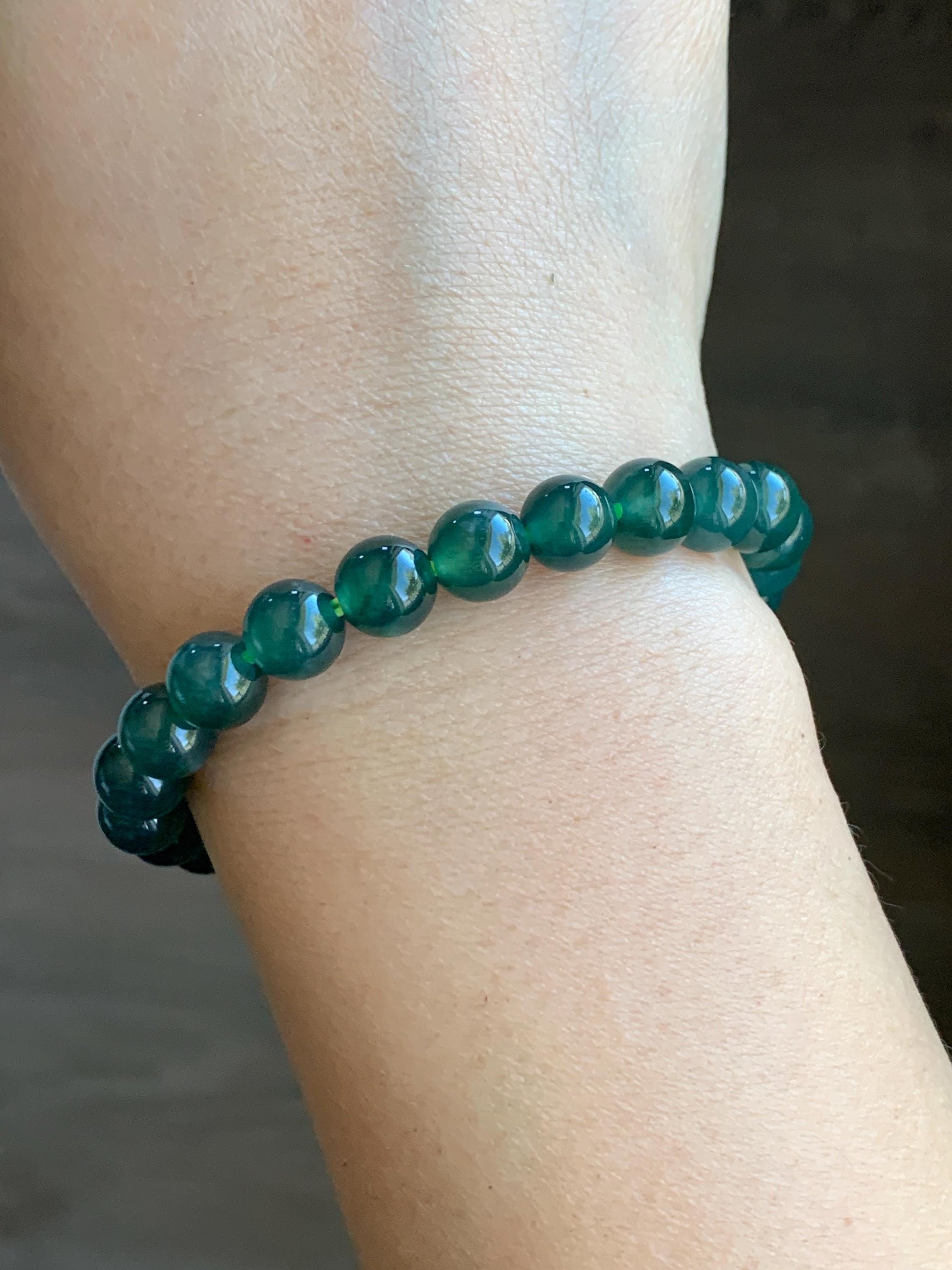 Natural Grade A Guatemalan Icy Highly Translucent Gelatinous Teal Green Jade Jadeite Beaded Bracelet 7.5-7.8mm 7” 19g 天然老种冰危蓝绿翡翠手串 ZKWS