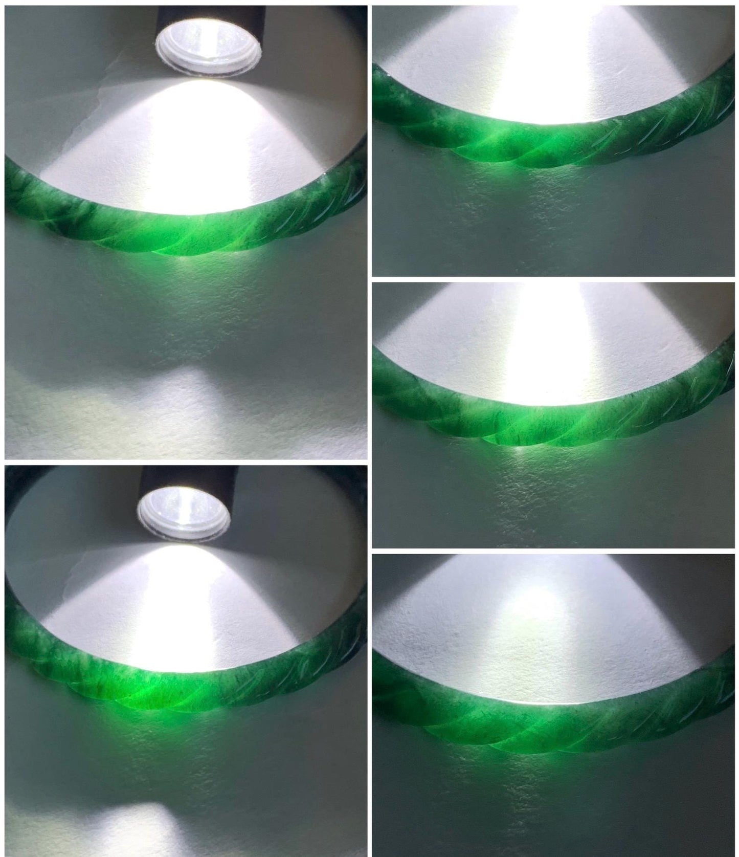 Certified Natural Grade A Icy Translucent Gelatinous Teal Green Jadeite Carved Braid Bangle Bracelet 58mm 7.15” 13.29g 天然冰危篮绿翡翠麻花手镯 1143