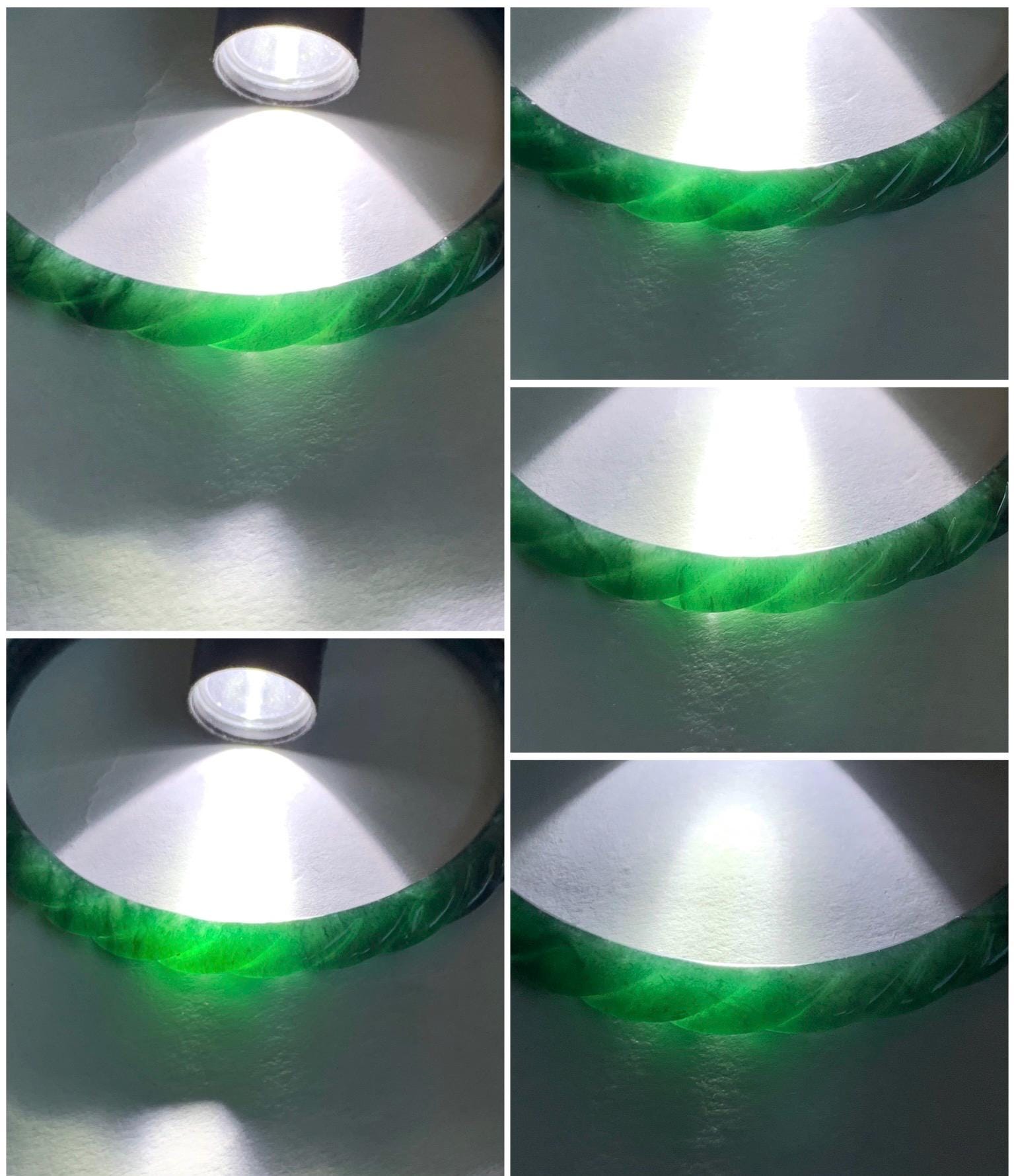 Certified Natural Grade A Icy Translucent Gelatinous Teal Green Jadeite Carved Braid Bangle Bracelet 58mm 7.15” 13.29g 天然冰危篮绿翡翠麻花手镯 1143