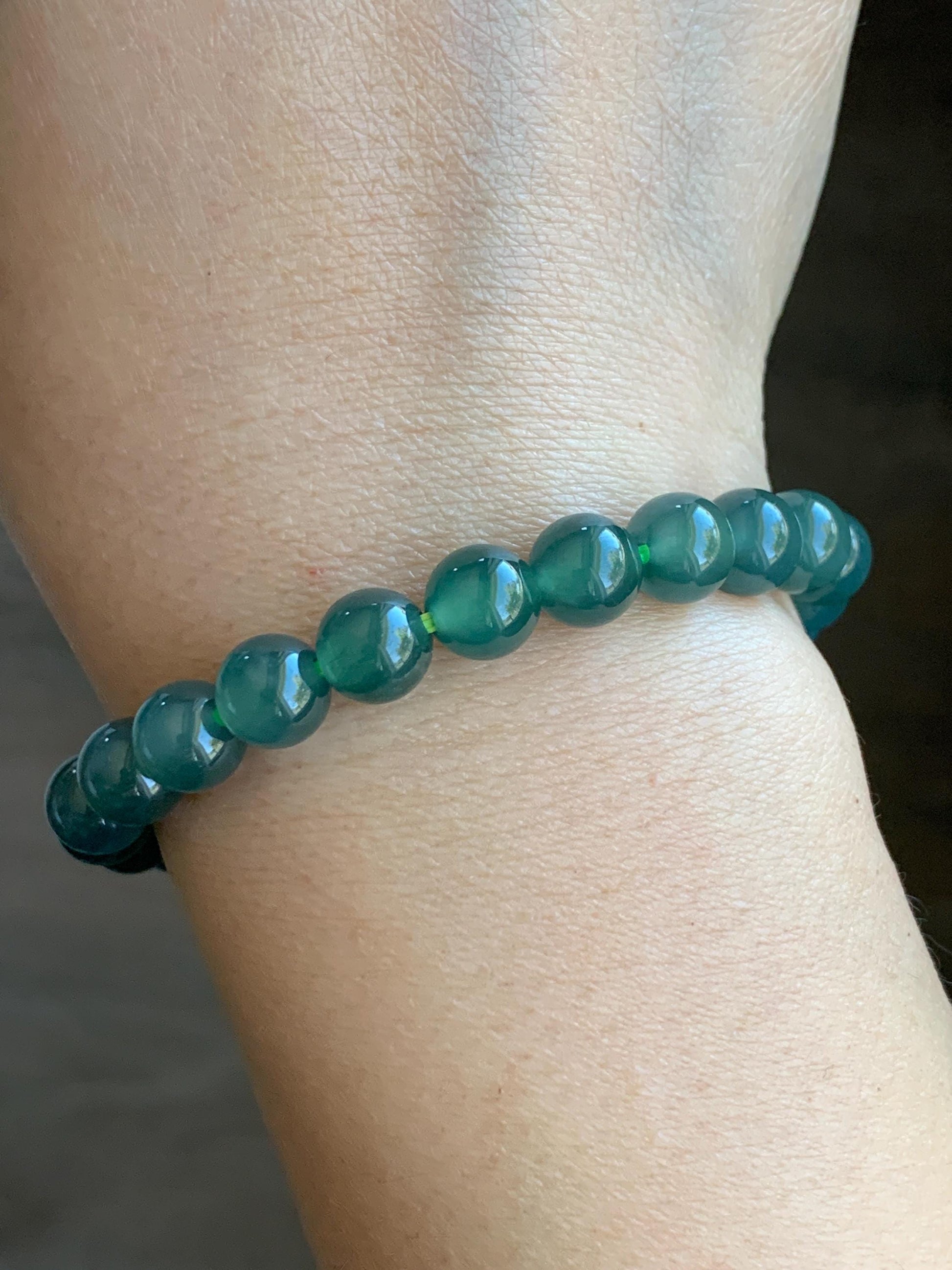 Natural Grade A Guatemalan Icy Highly Translucent Light Teal Green Jade Jadeite Beaded Bracelet 7.8mm 7” 19g 天然老种冰危浅蓝绿翡翠手串 ZKWQ