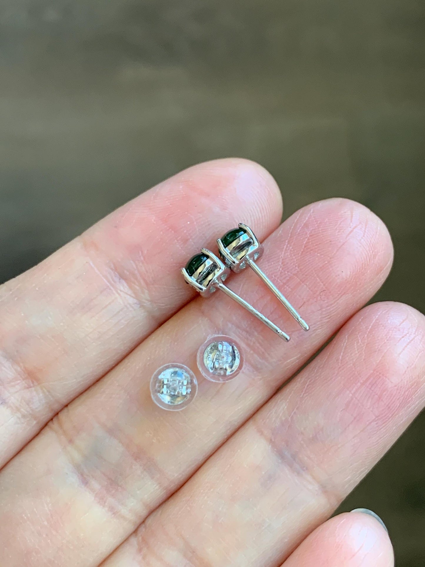Petite Natural Grade A Guatemalan Icy Translucent Vibrant Green Jade Jadeite Round Stud Earrings Sterling Silver 4.8mm 天然冰危绿翡翠小圆蛋面银镶耳钉 XYW50