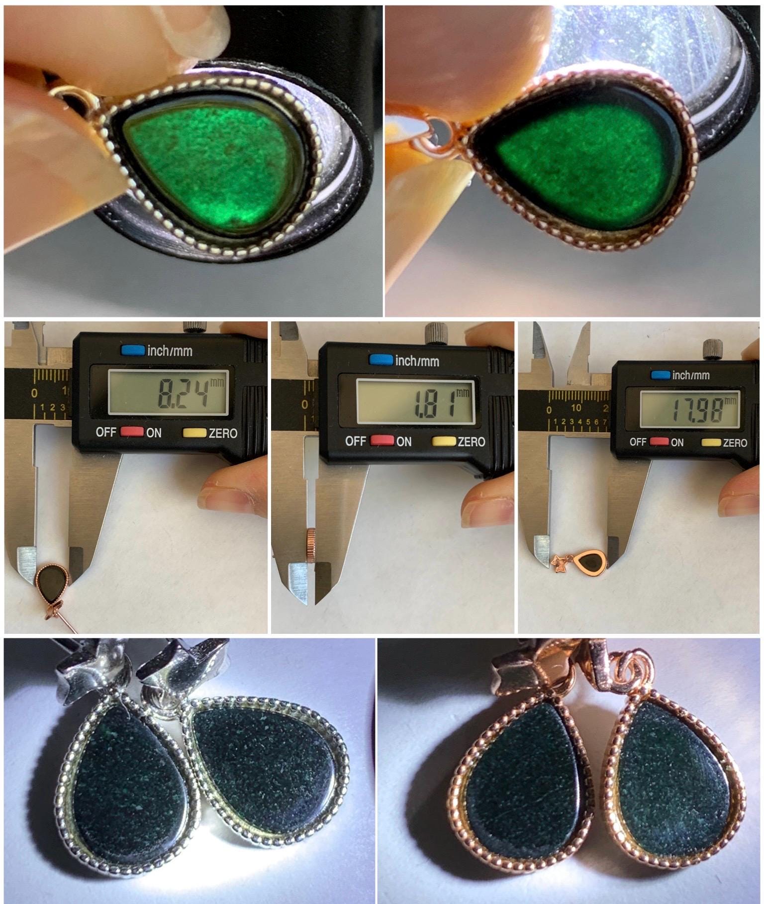 Natural Grade A Translucent Black Jade Jadeite Teardrop Design Stud Earrings Sterling Silver & Rose Gold Finish 天然透绿墨翠翡翠水滴银镶耳钉 SDM110