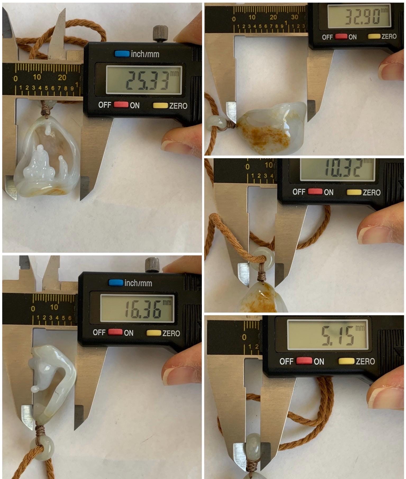 Natural Grade A Icy Translucent Gelatinous White & Dark Yellow Marbled Jadeite Wu Dao Enlightenment Pendant Rope Pendant 24" 天然冰胶飘黄翡翠悟道吊坠挂件