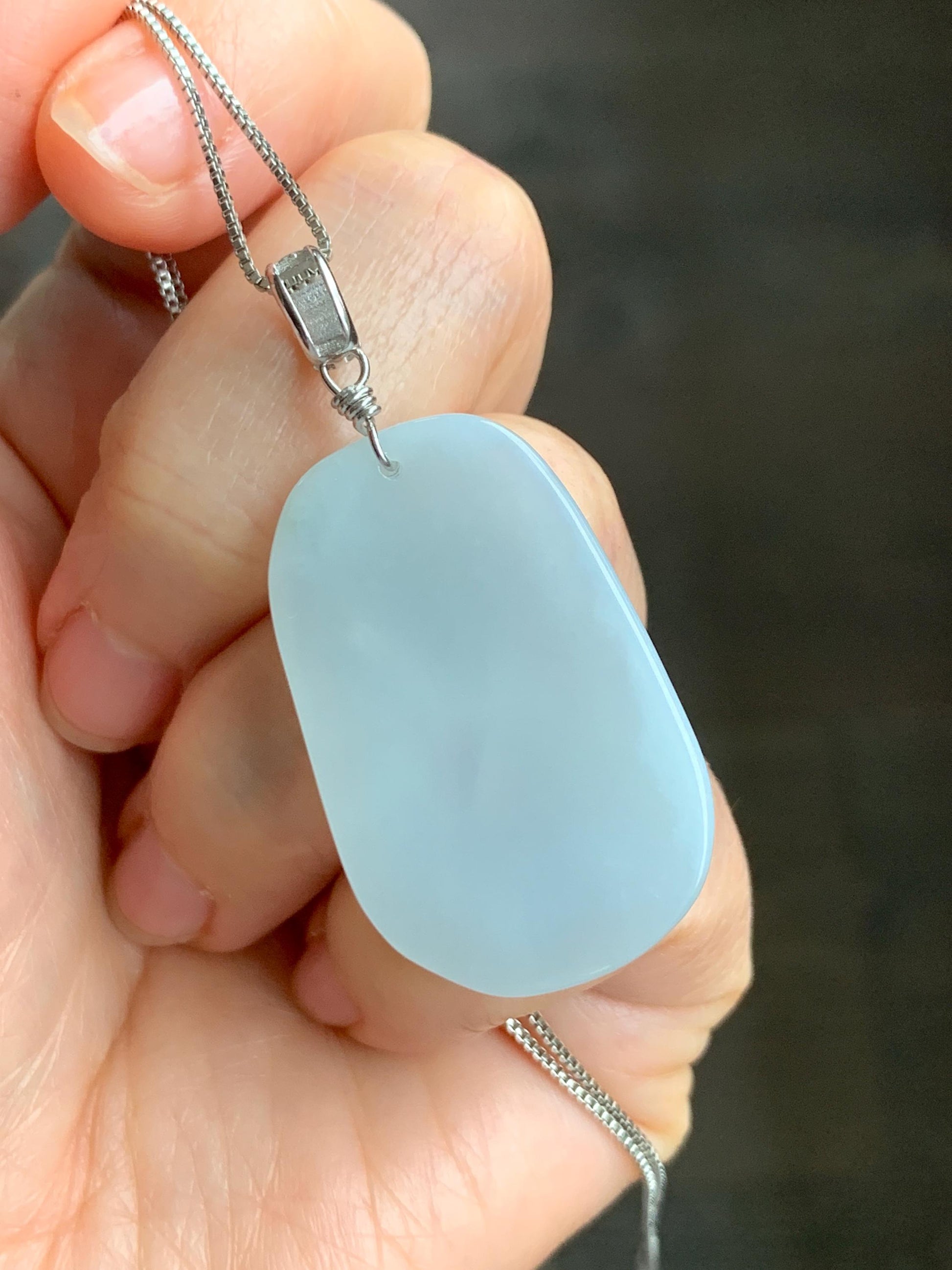 Natural Grade A Icy Translucent Gelatinous Pastel Blue Jade Jadeite Carved Beauty Girl Pendant Sterling Silver 12g 天然冰胶淡蓝翡翠小美女吊坠挂件 MDL220