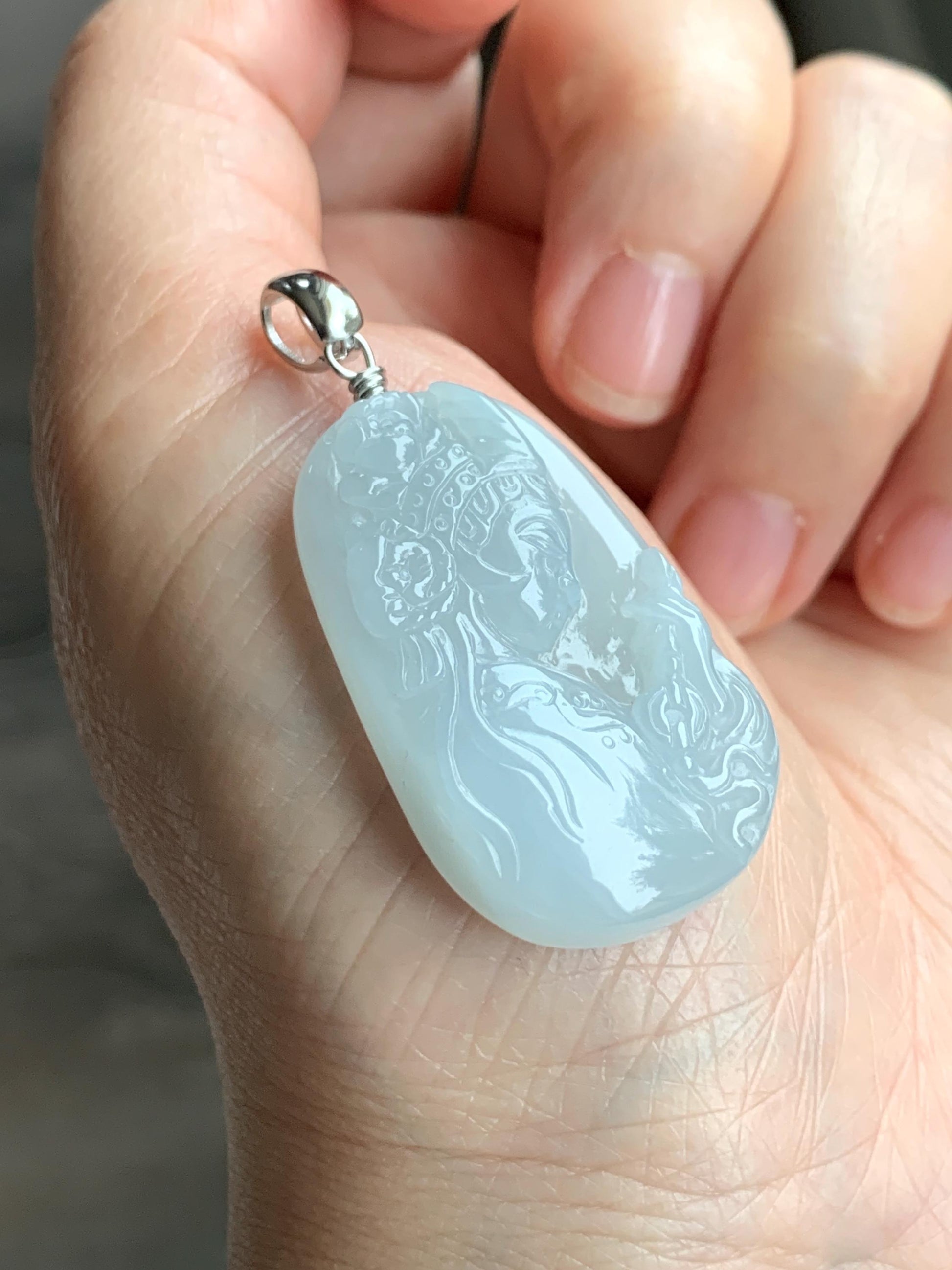 Natural Grade A Icy Translucent Gelatinous Pastel Blue Jade Jadeite Carved Beauty Girl Pendant Sterling Silver 12g 天然冰胶淡蓝翡翠小美女吊坠挂件 MDL220