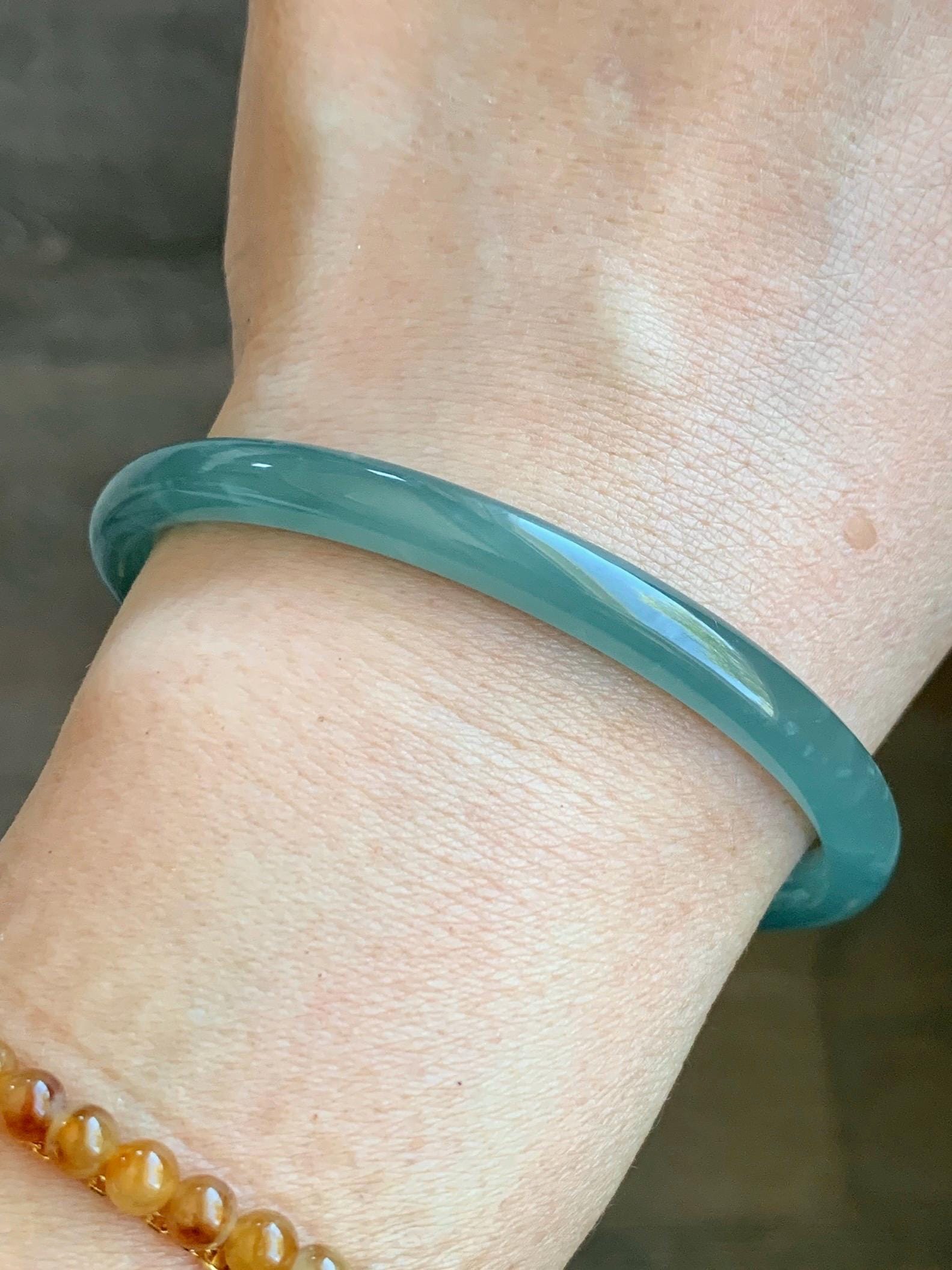 Certified Natural Grade A Guatemalan Icy Premium Gelatinous Light Teal Green Jade Jadeite Bangle 59.3mm 7.25” 20.4g 天然冰胶危蓝绿翡翠圆条手镯 1532