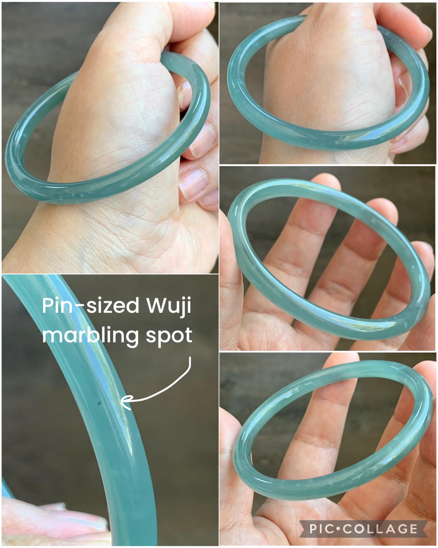 Certified Natural Grade A Guatemalan Icy Premium Gelatinous Light Teal Green Jade Jadeite Bangle 59.3mm 7.25” 20.4g 天然冰胶危蓝绿翡翠圆条手镯 1532