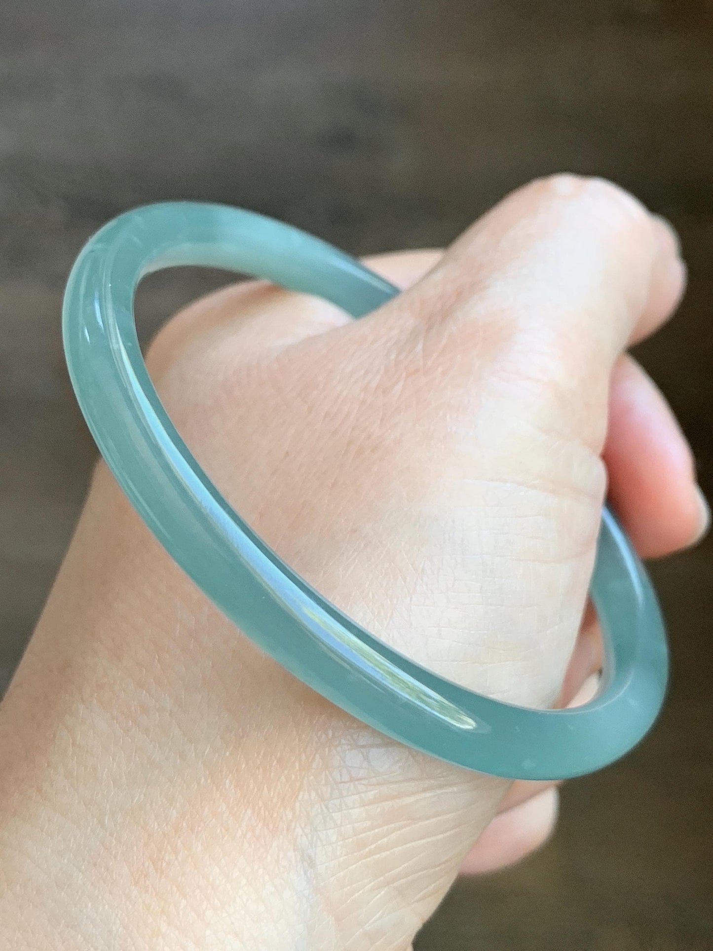 Certified Natural Grade A Guatemalan Icy Premium Gelatinous Light Teal Green Jade Jadeite Bangle 59.3mm 7.25” 20.4g 天然冰胶危蓝绿翡翠圆条手镯 1532