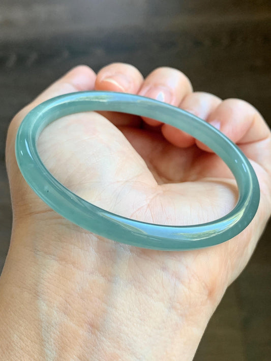 Certified Natural Grade A Guatemalan Icy Premium Gelatinous Light Teal Green Jade Jadeite Bangle 59.3mm 7.25” 20.4g 天然冰胶危蓝绿翡翠圆条手镯 1532