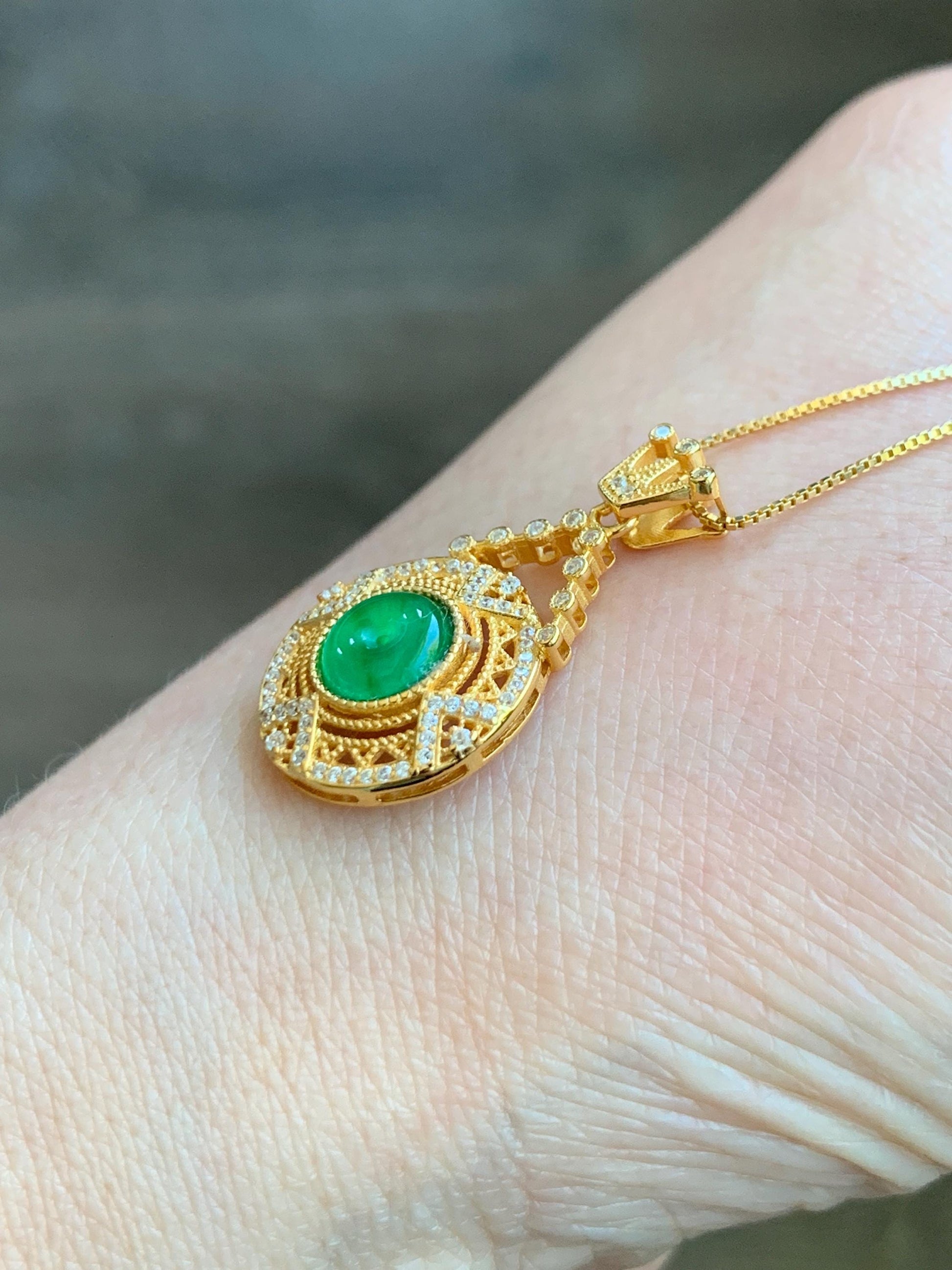 Natural Guatemalan Icy Translucent Vibrant Green Jadeite Ping An Kou Donut Pendant Sterling Silver Yellow Gold Finish 天然冰危绿翡翠迷你平安扣银镶吊坠 MNP66