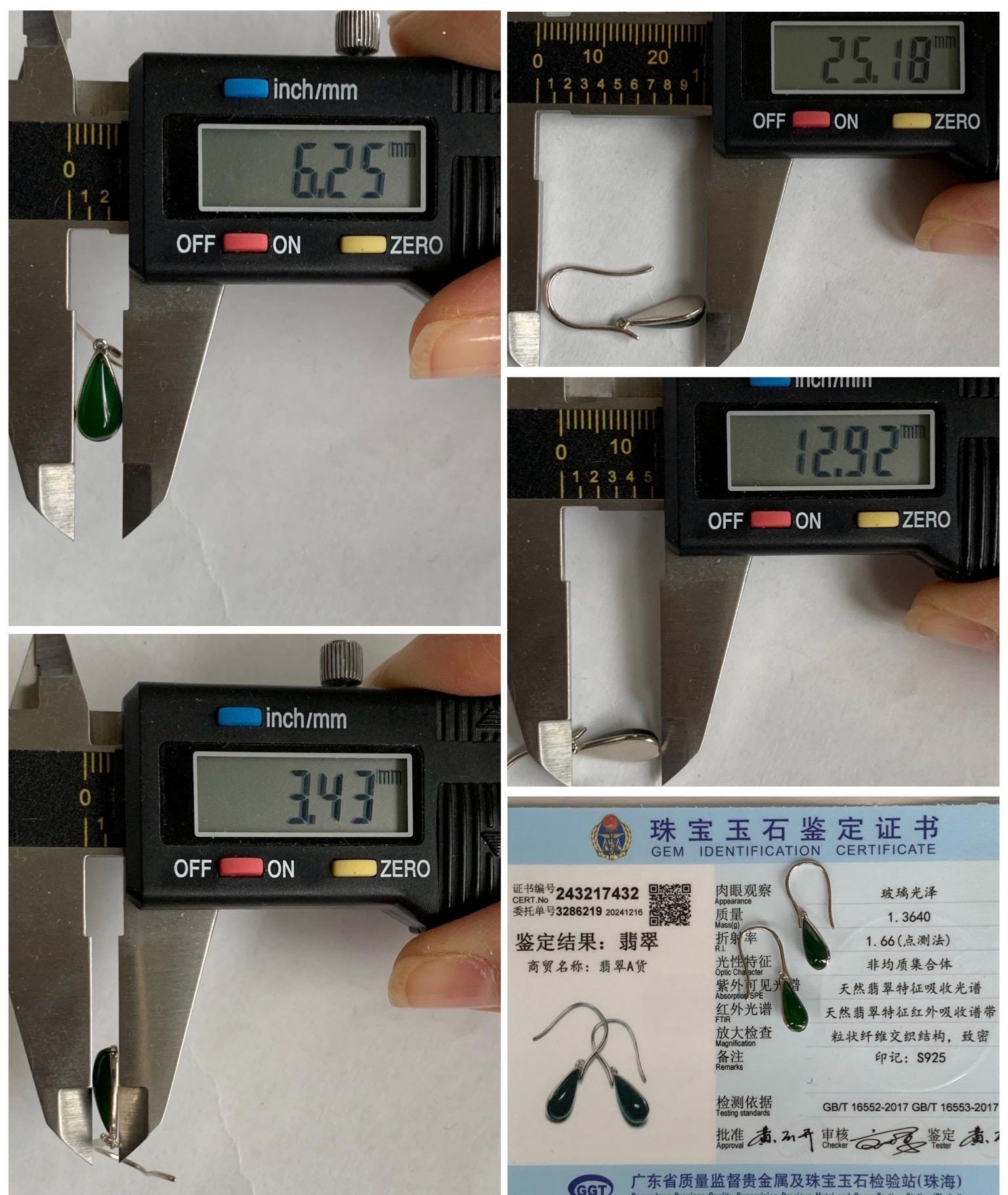 Certified Natural Guatemalan Icy Translucent Vibrant Green Jade Jadeite Teardrop Dangle Hook Earrings Sterling Silver 天然冰危绿翡翠水滴银镶耳钩耳吊 7432