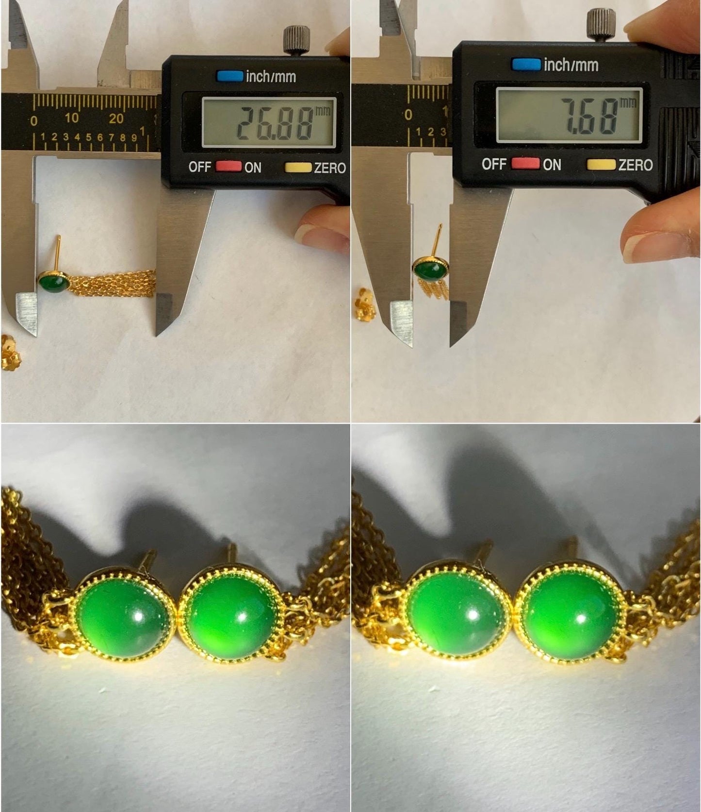 Natural Grade A Guatemalan Icy Translucent Vibrant Green Jadeite Stud Earrings Sterling Silver Yellow Gold Overlay 天然冰危绿翡翠流苏款银耳钉 LSK98