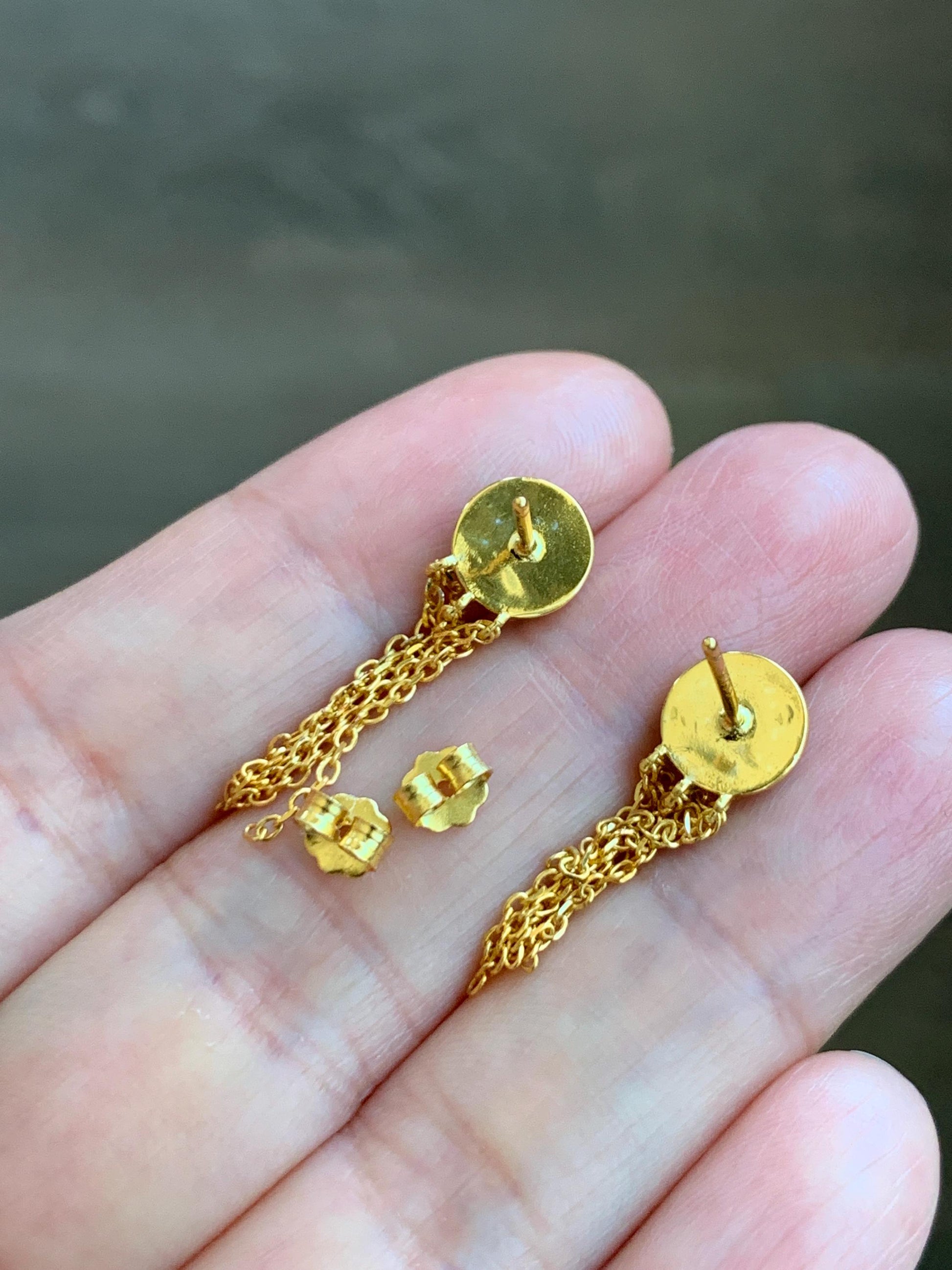 Natural Grade A Guatemalan Icy Translucent Vibrant Green Jadeite Stud Earrings Sterling Silver Yellow Gold Overlay 天然冰危绿翡翠流苏款银耳钉 LSK98