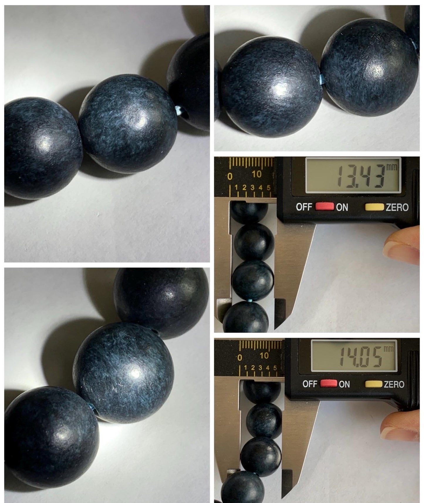 Natural Grade A Opaque Dark Midnight Blue Jadeite Large Round Beads Matte Beaded Bracelet Stretchy 13.6mm 8" 66g 天然A货深牛仔蓝翡翠哑光大卡圆珠手串 MLMS280