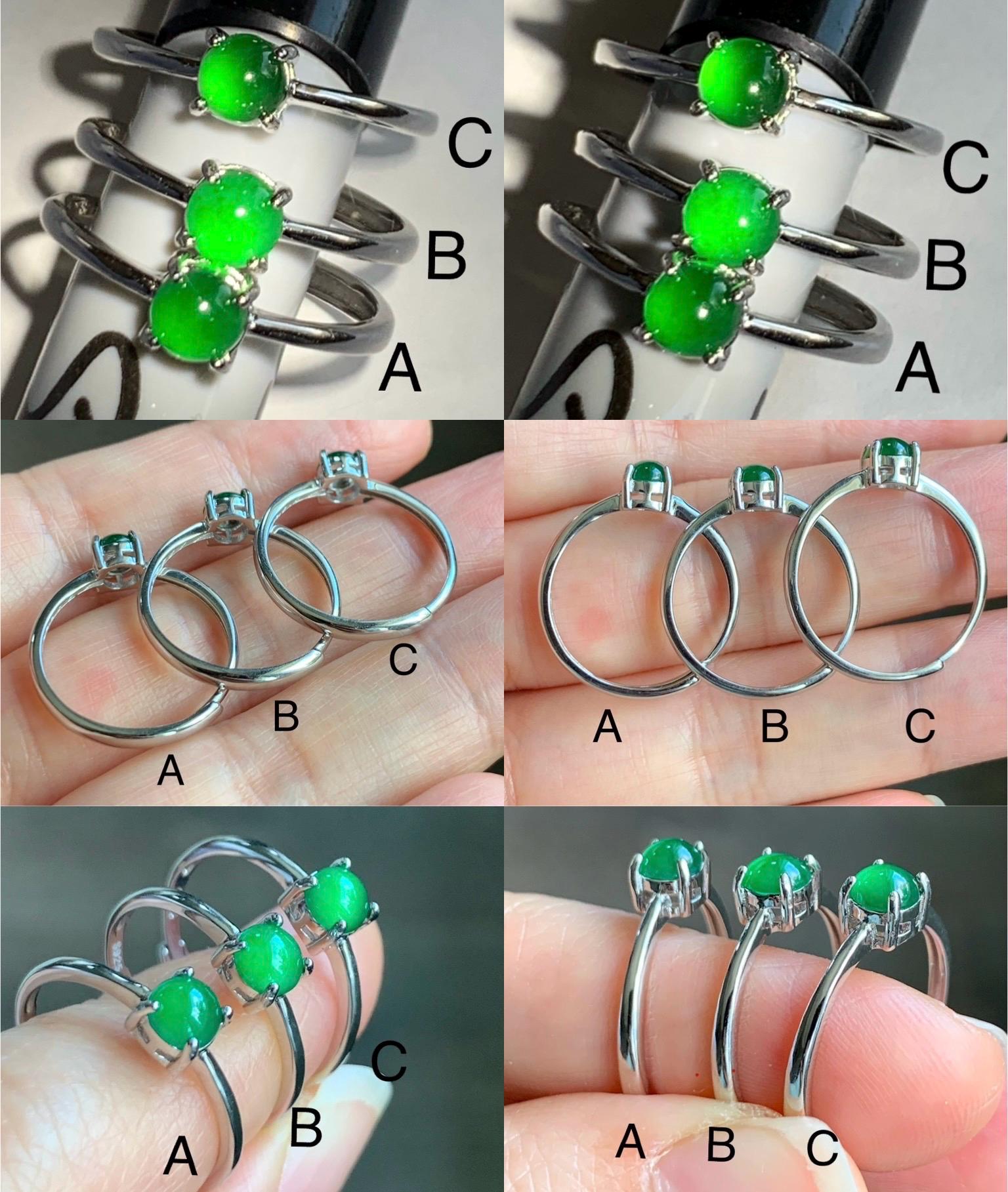 Natural Grade A Guatemalan Icy Translucent Vibrant Green Jadeite Solitaire Ring Stackable Sterling Silver Adjustable 天然冰危绿翡翠银镶戒指 XDK165