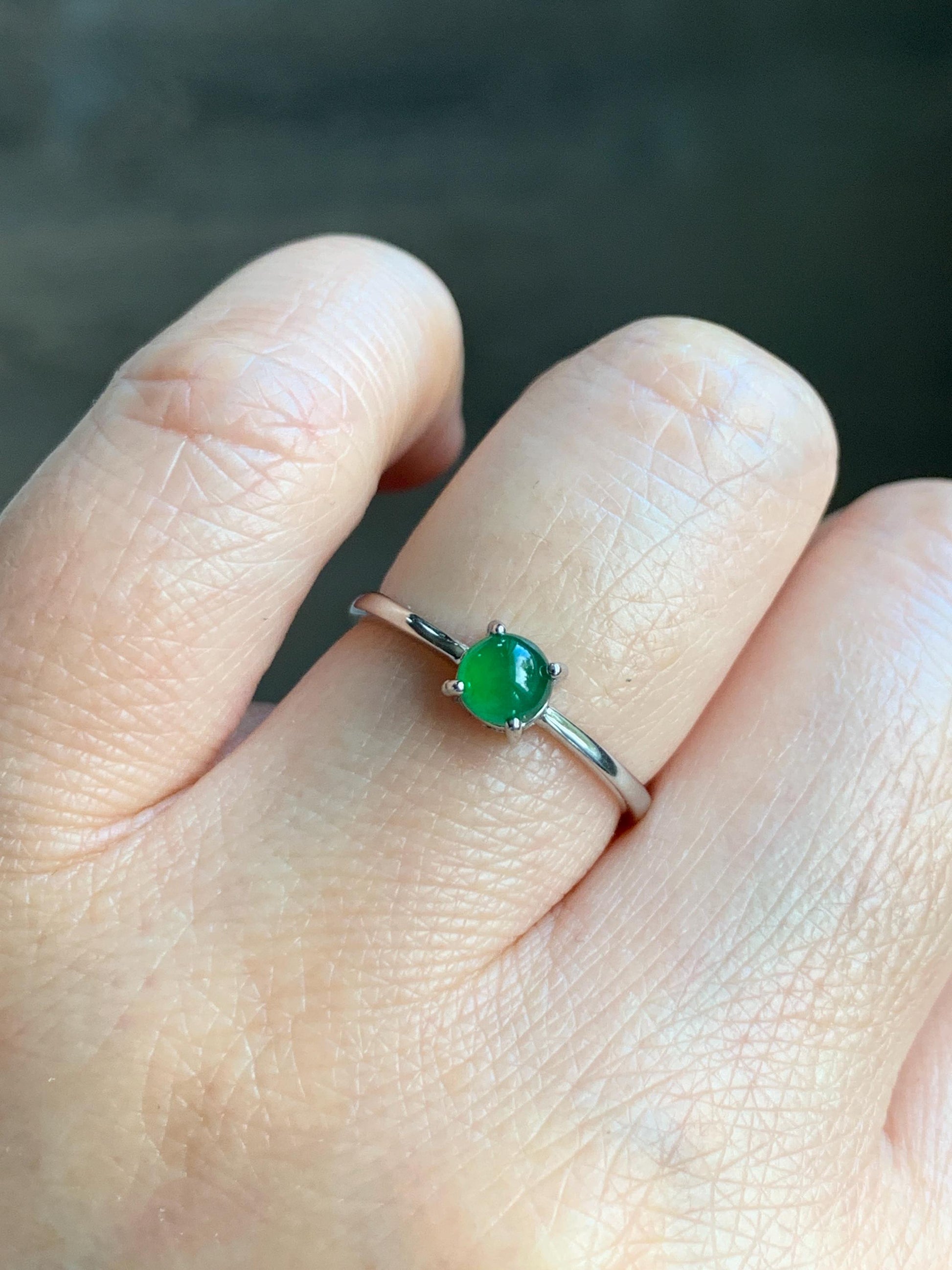 Natural Grade A Guatemalan Icy Translucent Vibrant Green Jadeite Solitaire Ring Stackable Sterling Silver Adjustable 天然冰危绿翡翠银镶戒指 XDK165